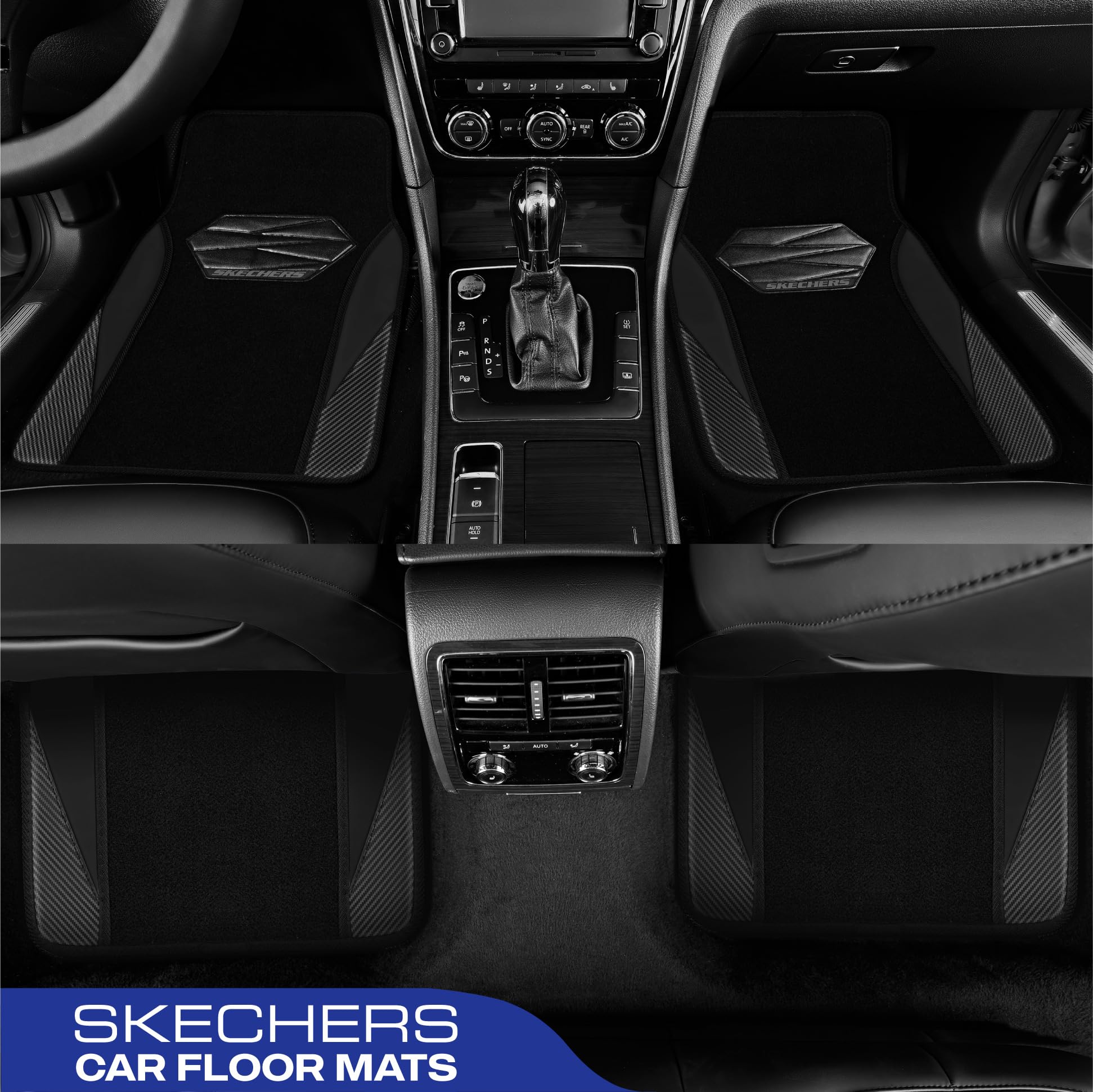 Skechers Car Floor Mats,Waterproof Universal Fit Car Mats,Faux Leather Car Floor Mats,Carbon Floor Mats for Cars with Anti-Slip