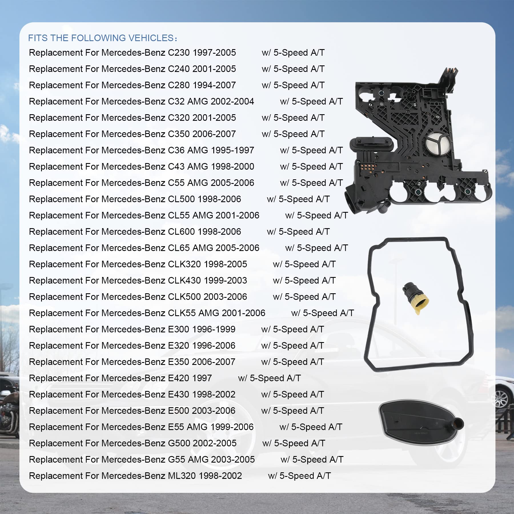 Transmission Conductor Plate+Connector+Gasket+Filter Kit Compatible with Mercedes Benz 722.6 5-Speed Automatic, Replace # 1402701161, 2035400253, 68049181AA, 028780