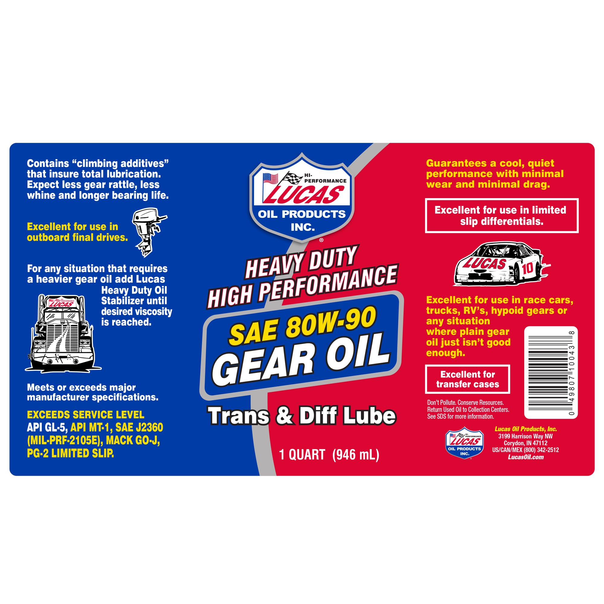Lucas 10043 Heavy Duty Gear Oil, 32 Oz, Plastic Bottle, Amber, Liquid