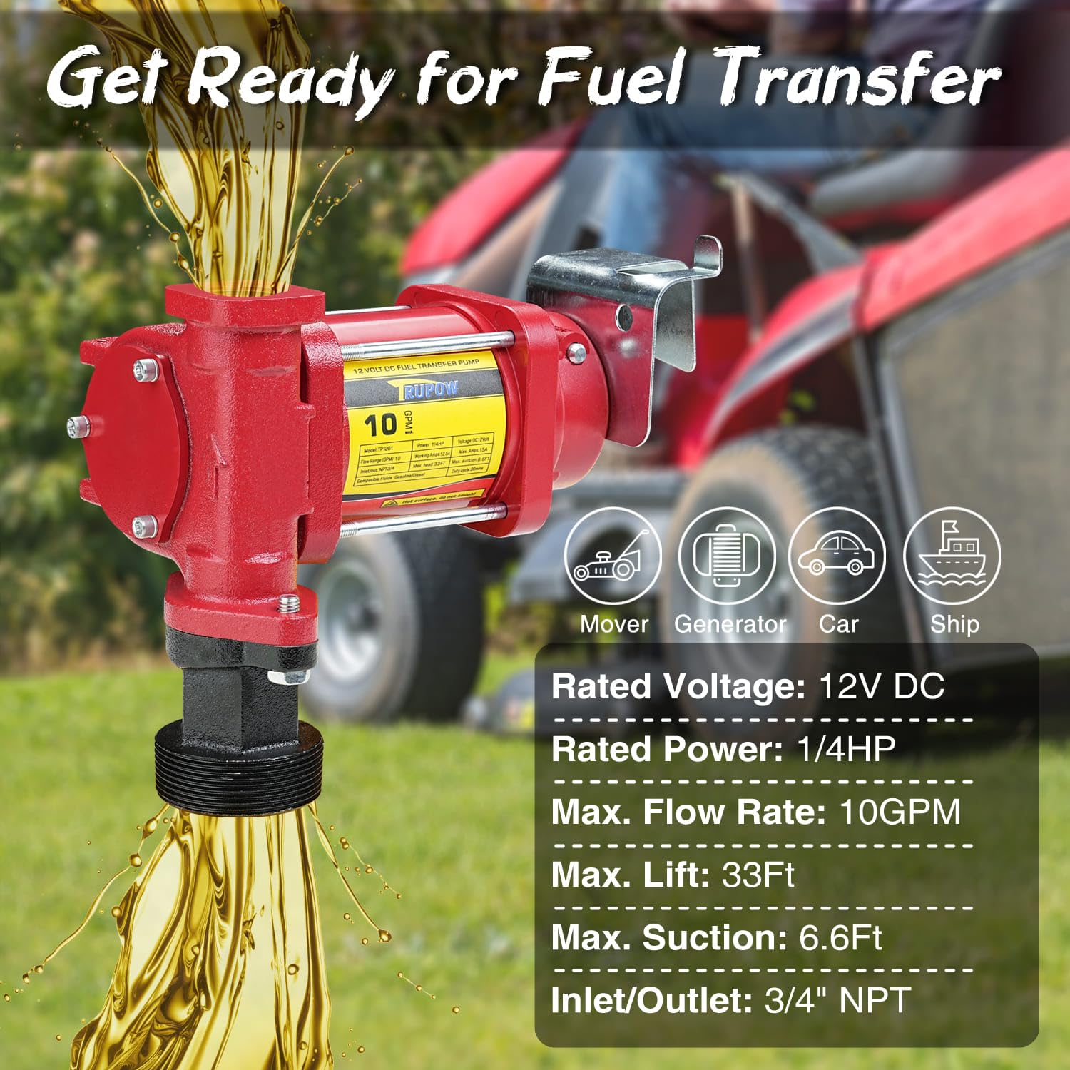 Trupow 12V Dc 10Gpm Self-Priming Gasoline Diesel Oil Fuel Transfer Explosion-Proof Pump Kit With With Particulate Filter And Noz