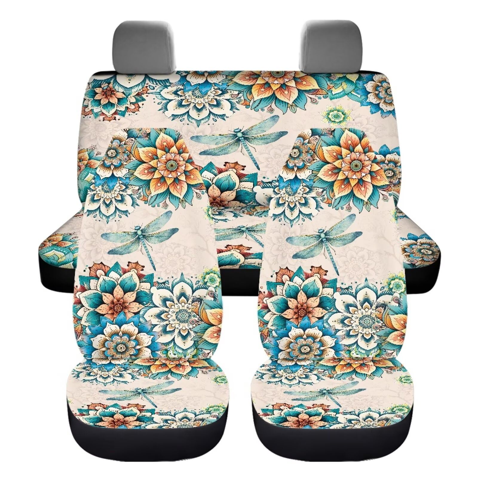 KEIAHUAN Boho Mandala Dragonfly Car Seat Cover for Women Universal Non-Slip Car Seat Protector Front/Rear Seat Cover Fits for Tr