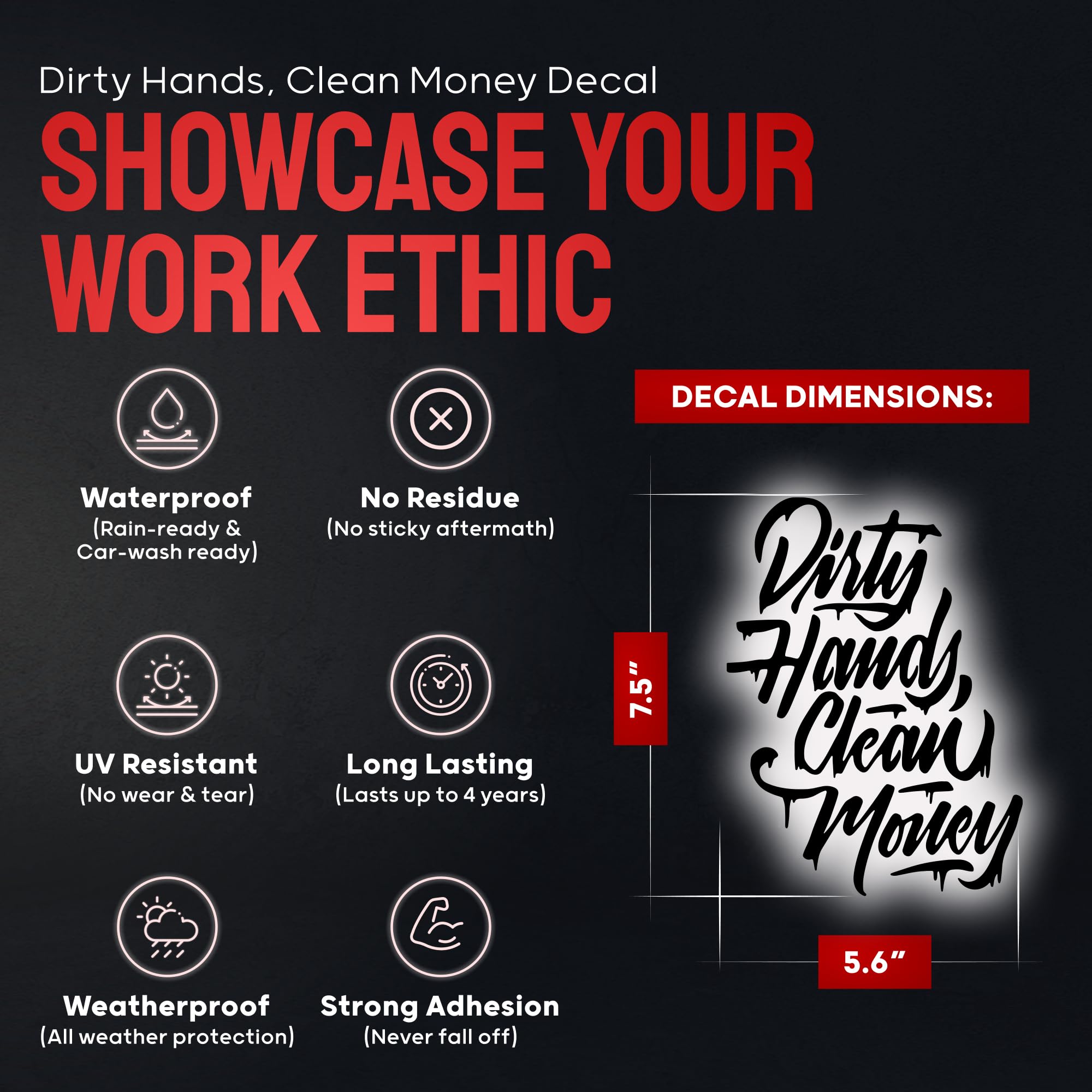 GRITKULTURE Dirty-Hands-Clean-Money Decal Sticker for Vehicle Truck Bumper Cars Window Wall Mirror Decoration (Black)