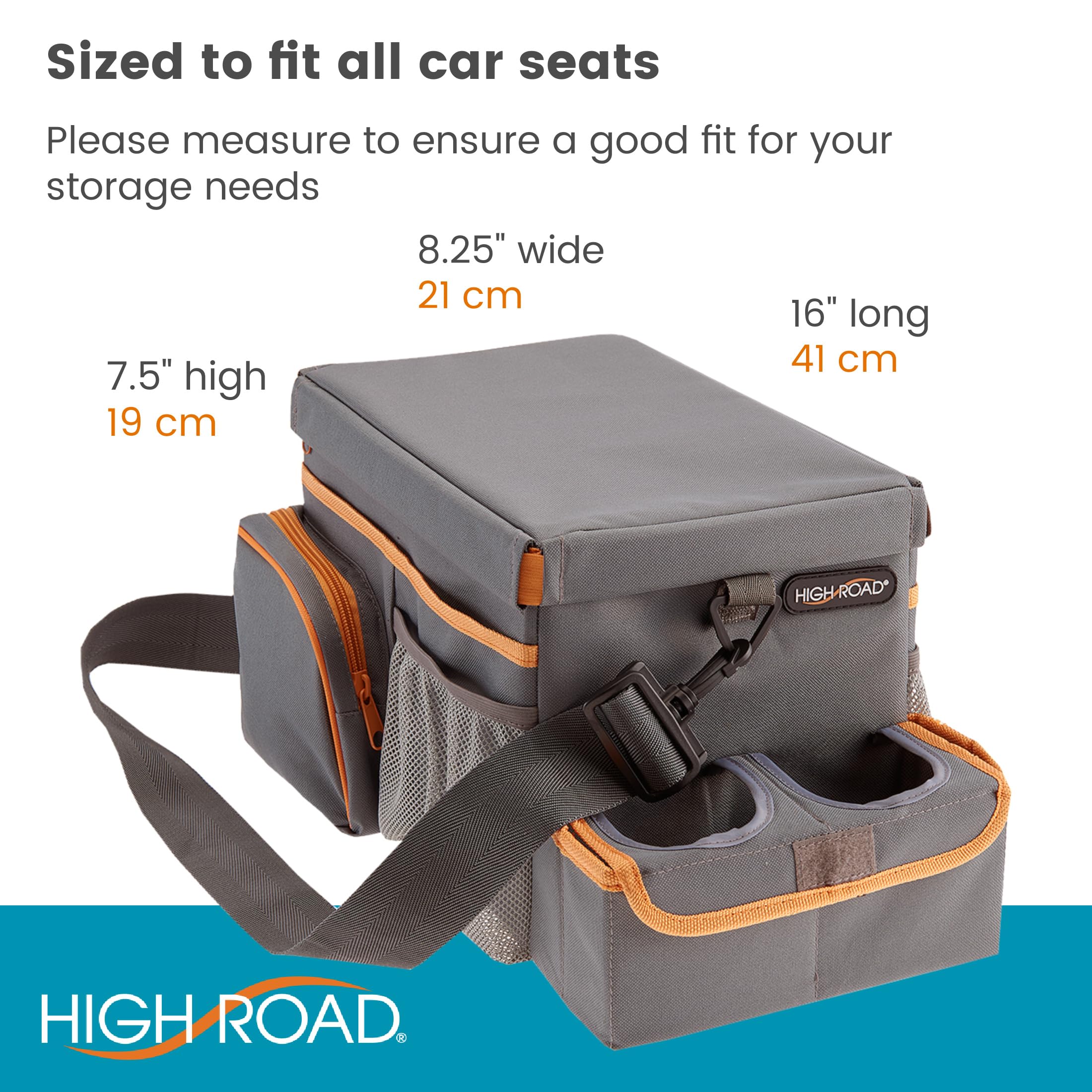 High Road CarHop Gray Car Seat Organizer for Kids & Adults - Medium with Cup Holder, Side Pockets & Cooler Compartment