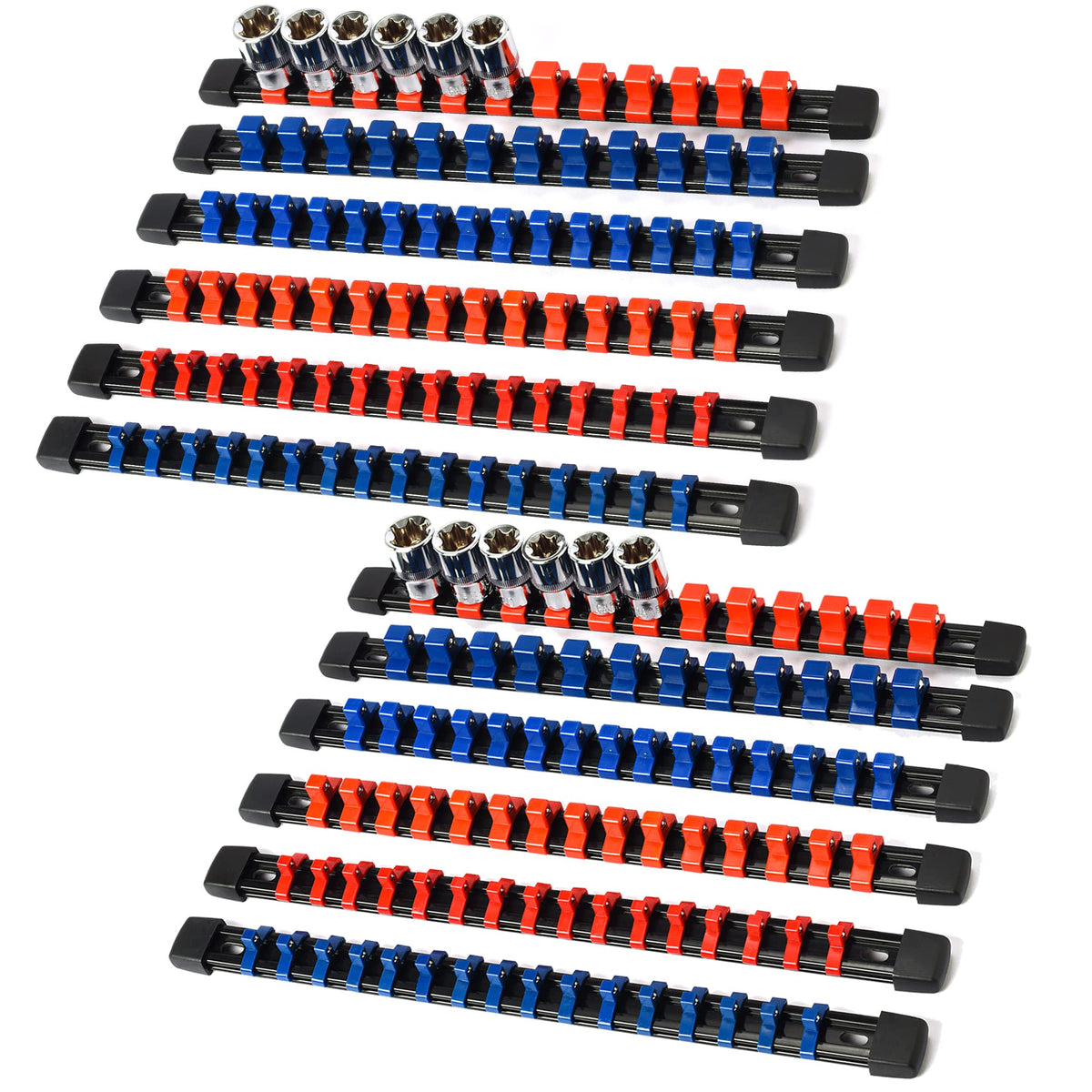 Reniteco Socket Organizer Drive Abs Tools-Socket Holder, Premium Quality 12 Pieces Socket Holders Kit 1/4-Inch X 64 Clips, 3/8-I