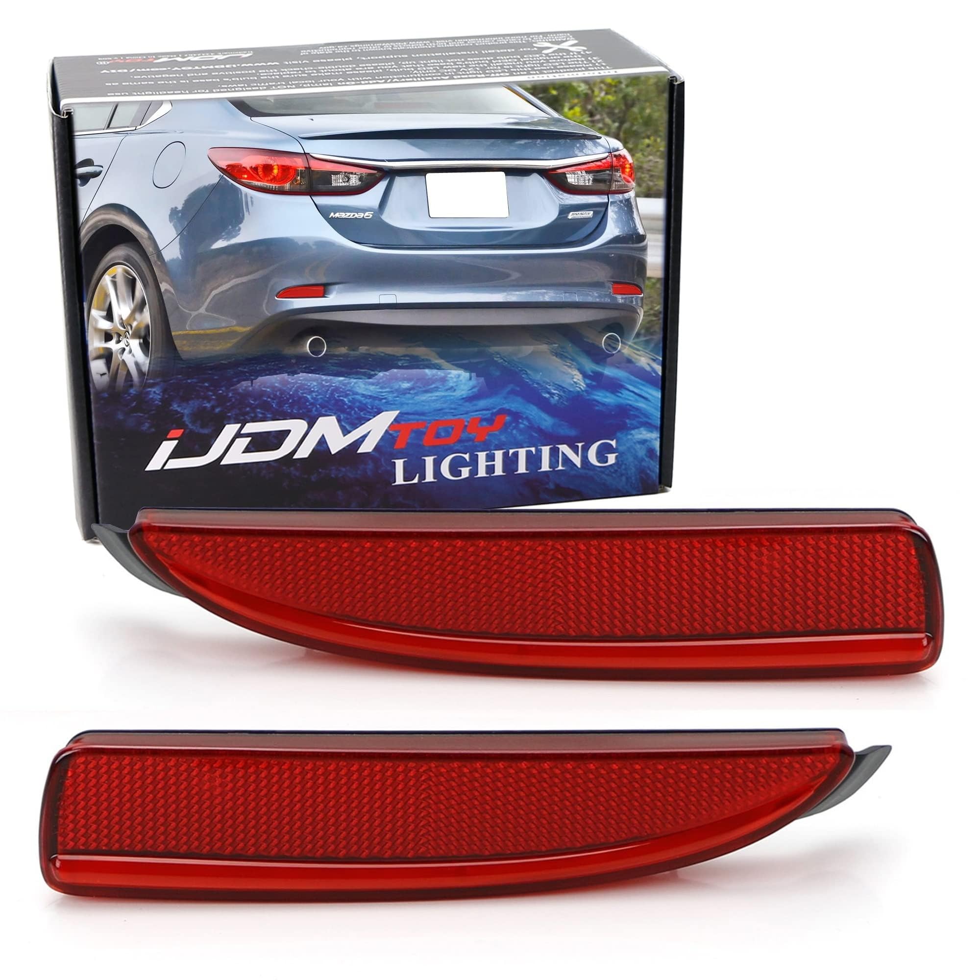 iJDMTOY Red Lens Rear Bumper Reflector Lenses Compatible With Mazda 3 5 6, OE-Spec LH RH Assembly