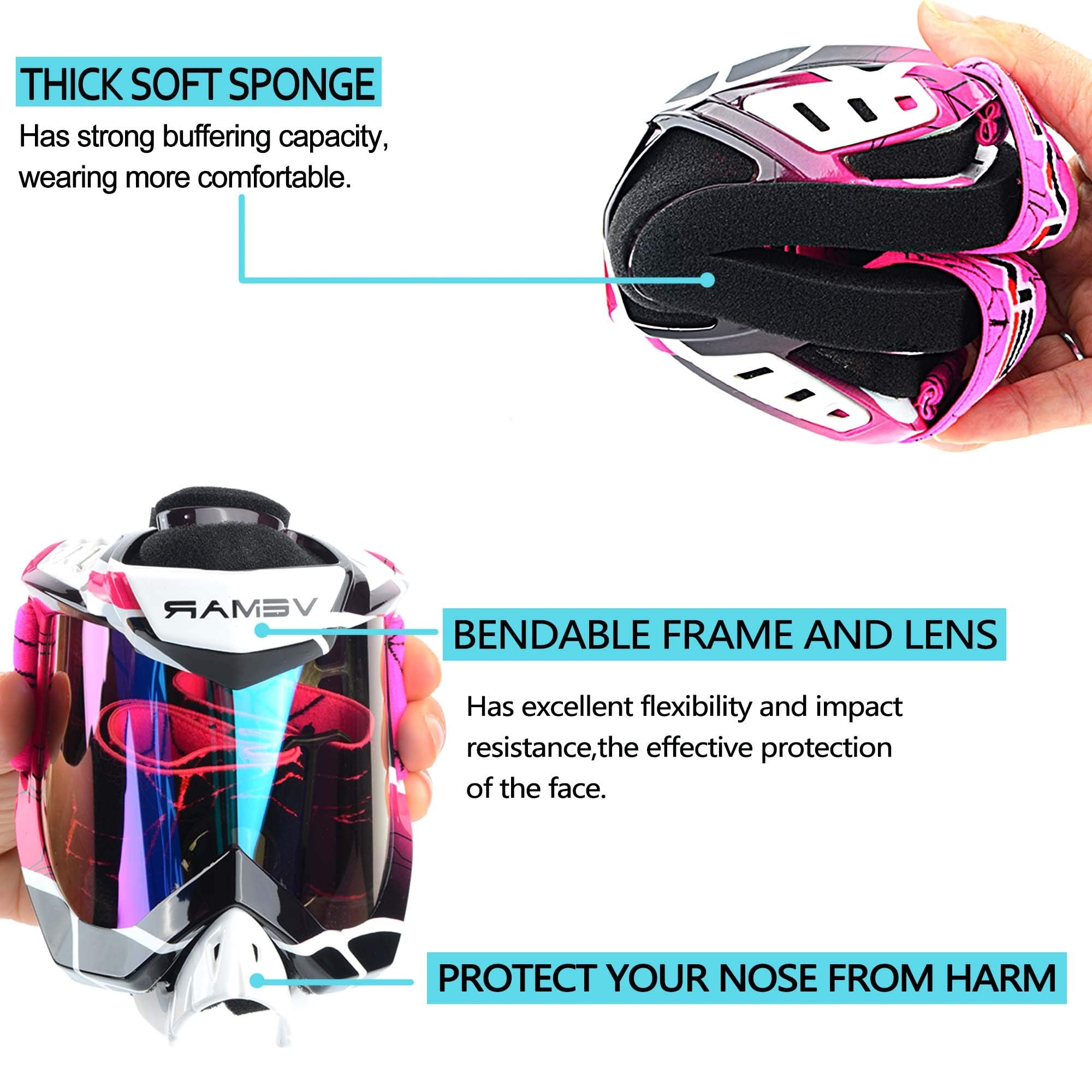 Motorcycle Motocross Goggles Atv Racing Goggles Dirt Bike Tactical Riding Motorbike Goggle Glasses, Bendable Windproof Dustproof