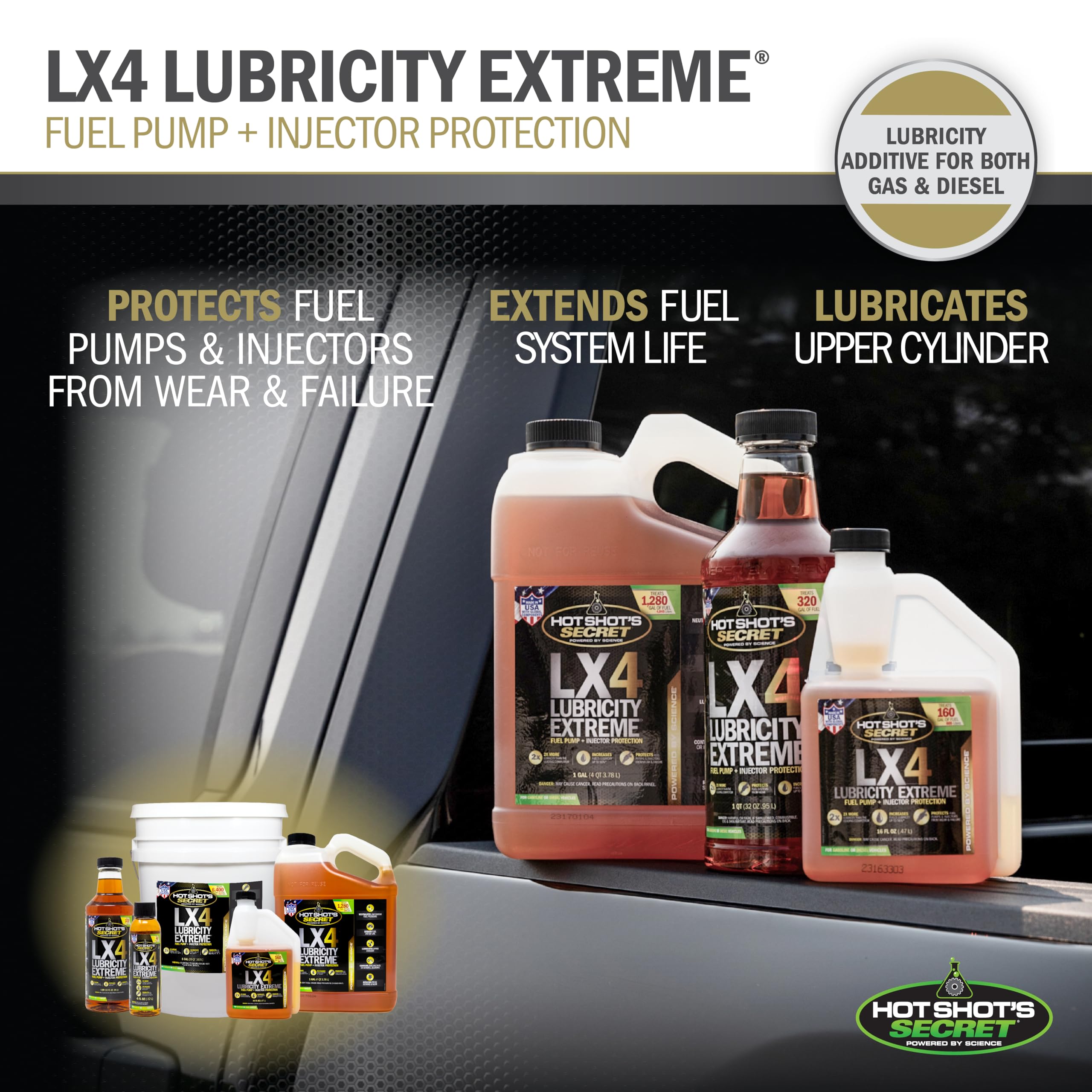 Hot Shot'S Secret Lx4 Lubricity Extreme 1 Gallon, Fuel Treatment For All Engines, Gasoline & Diesel Additive, Fuel Additive Incr