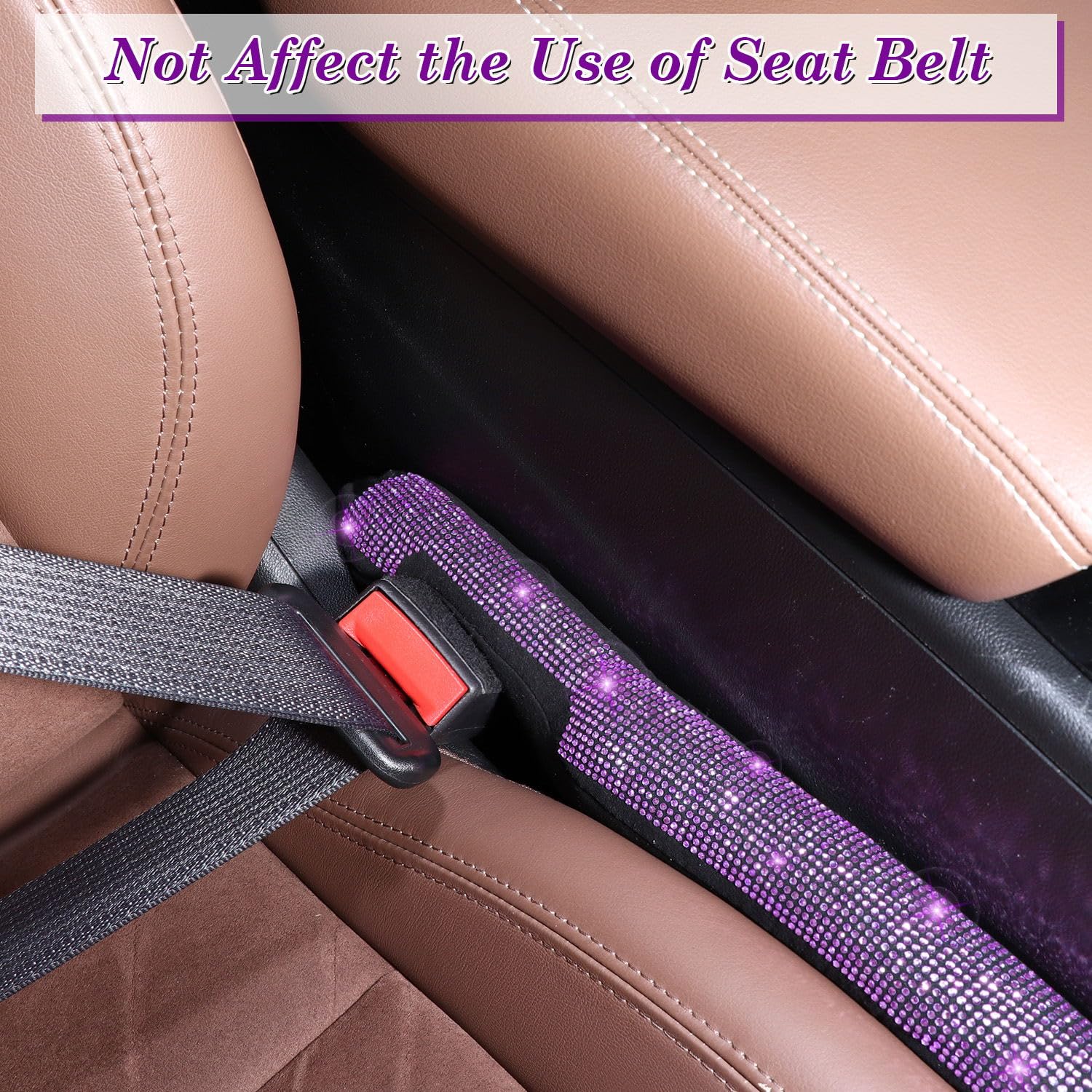 Tobequeen Purple Car Seat Gap Filler, Handmade Crystal Diamond Rhinestone Purple Bling Car Accessories For Women, Universal Fit