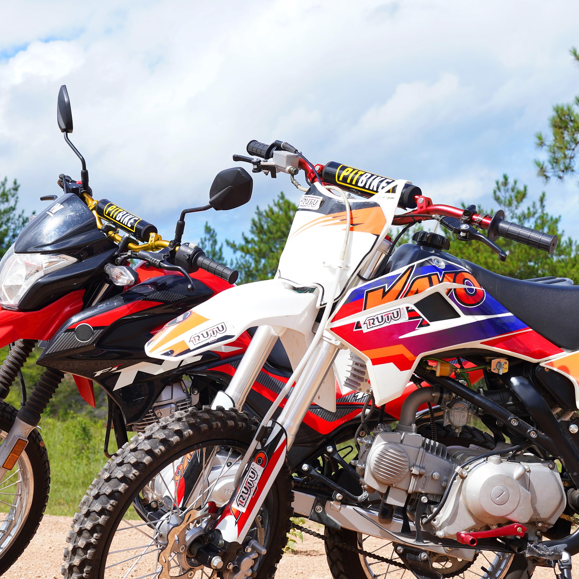 Motorcycle Handlebars 7/8 Inch,RUTU Universal Dirt Bike Handle Bar with Crossbar Pad Low-Rise Drag Bar for Motocross ATV Quad-Re