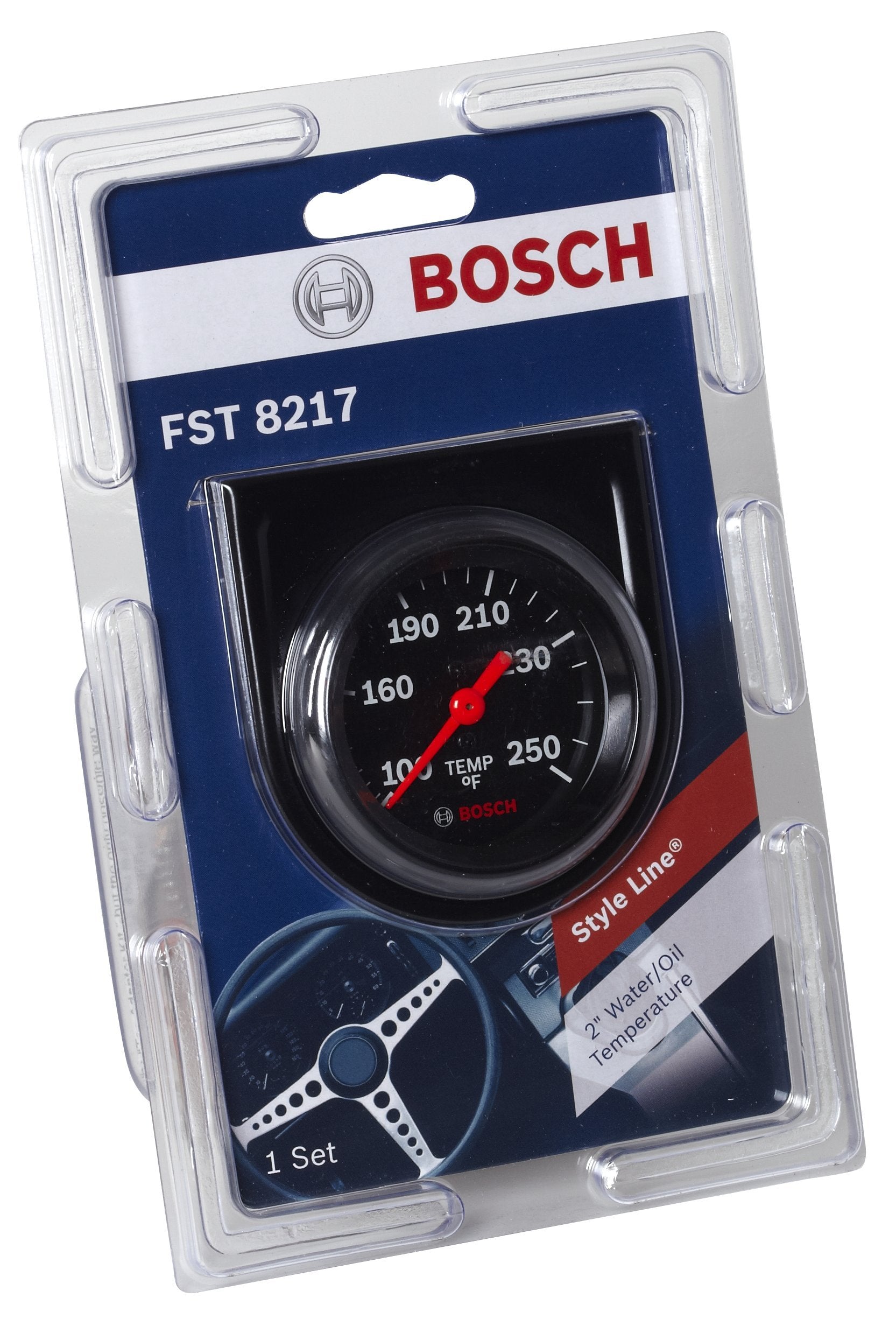 Actron Bosch SP0F000053 Style Line 2'' Mechanical Water/Oil Temperature Gauge (Black Dial Face, Black Bezel)