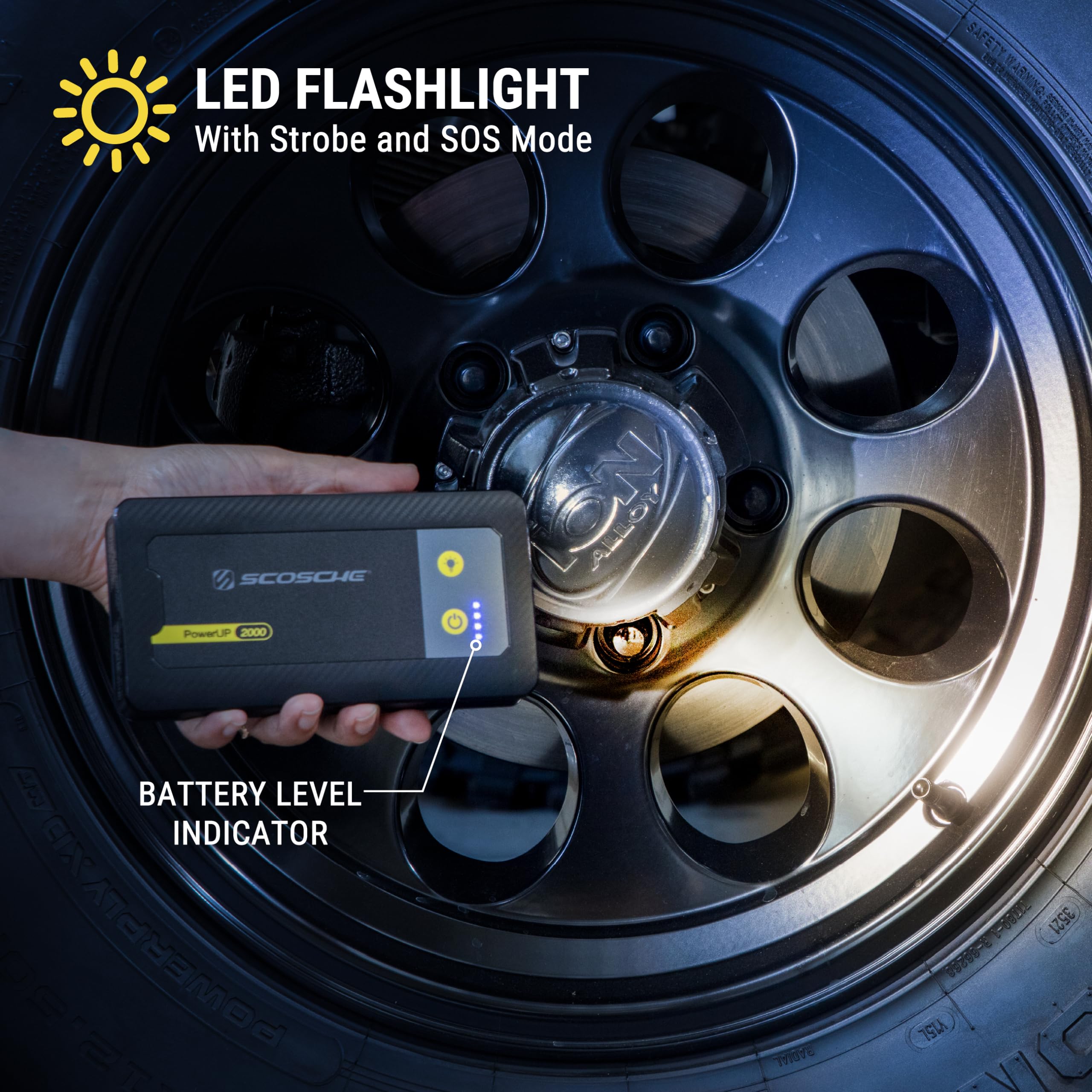 Scosche Pbj2000 Portable Car Battery Jump Starter, 12V Jump Box, 2000A Battery Booster, Jumper Cables Kit For Car (8.0L Gasoline