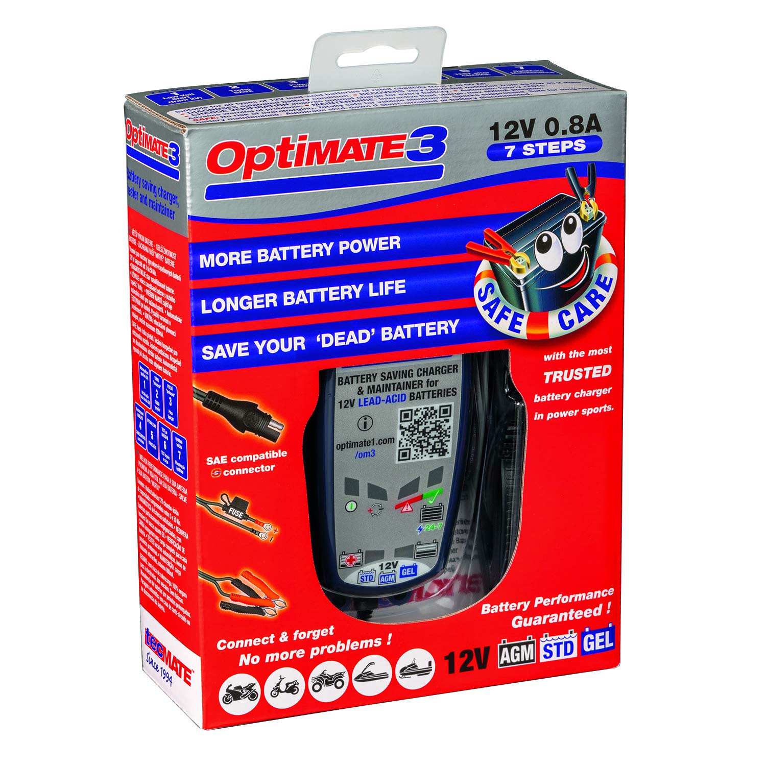 Optimate 3, Tm-431, 7-Step 12V 0.8A Sealed Battery Saving Charger & Maintainer