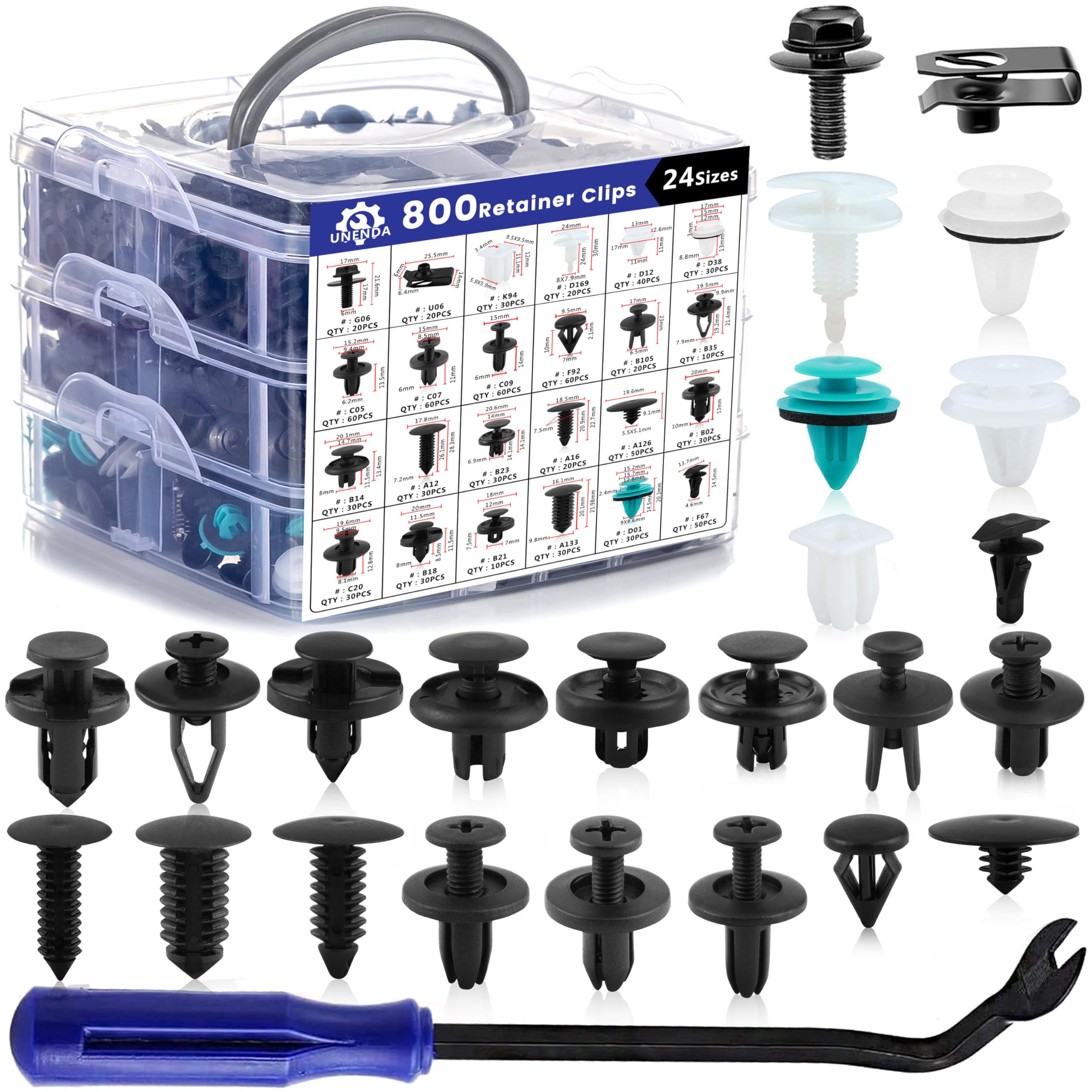 Car Retainer Clips 24 Most Popular Sizes Fasteners 801 Pcs Automotive Plastic Clips Auto Push Pin Rivets Set With Blue Fastener Remover For Ford Gm Toyota Honda Chrysler Bmw Benz Nissan Subaru