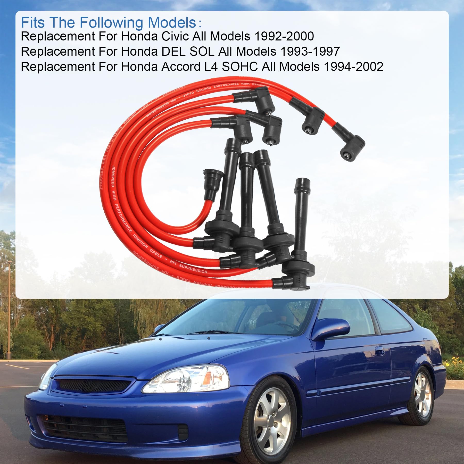 Jdmspeed New Spark Plug Wire Set Replacement For Honda Civic Del Sol Eg Ek Ej D15 D16 Spiral Core 92-00