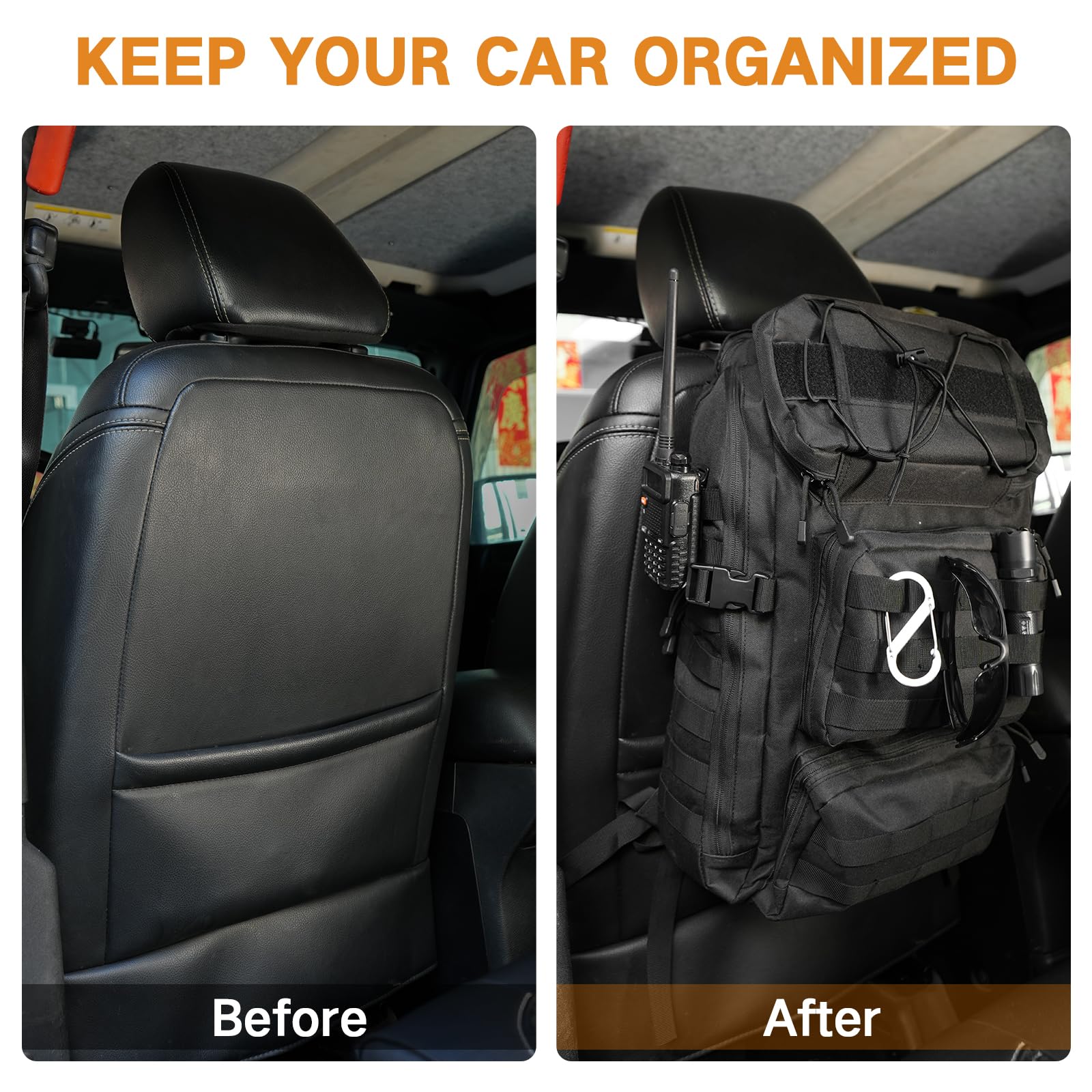 Universal Tactical Vehicle Back Seat Organizer Tactical Backpack With Multi-Pockets Molle Backpack