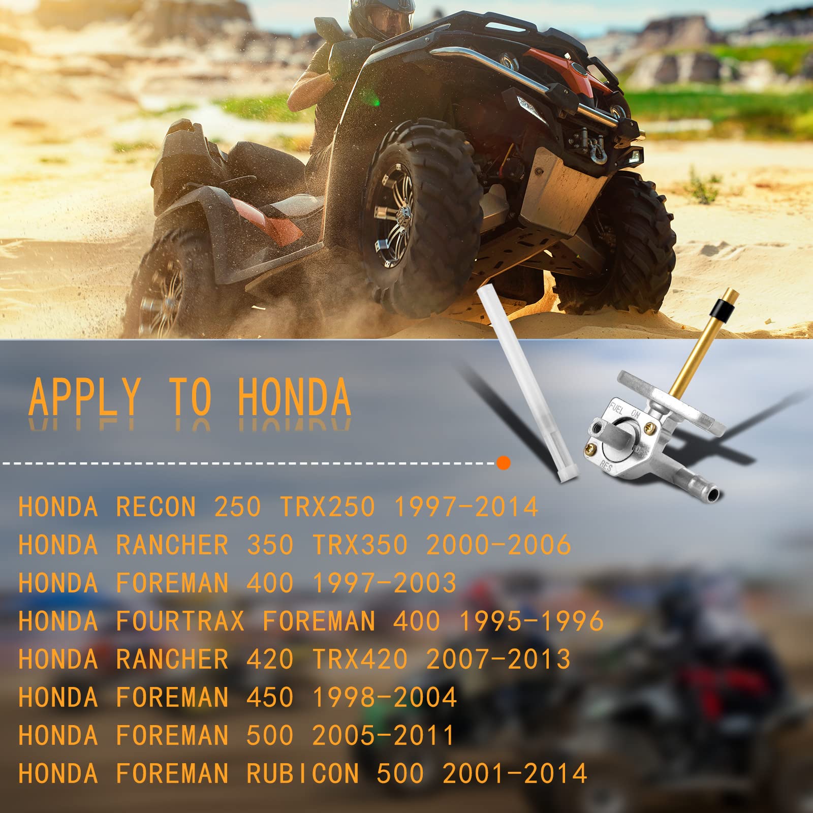 Moto1988 Fuel Cock Valve Petcock Lever Screw And Shut Off Switch For Honda Recon 250 Trx250 Rancher 350 Trx350 Foreman 400 Rancher 420 Trx420 Foreman 450 Fourtrax Foreman Rubicon 500 16950-Hm7-003