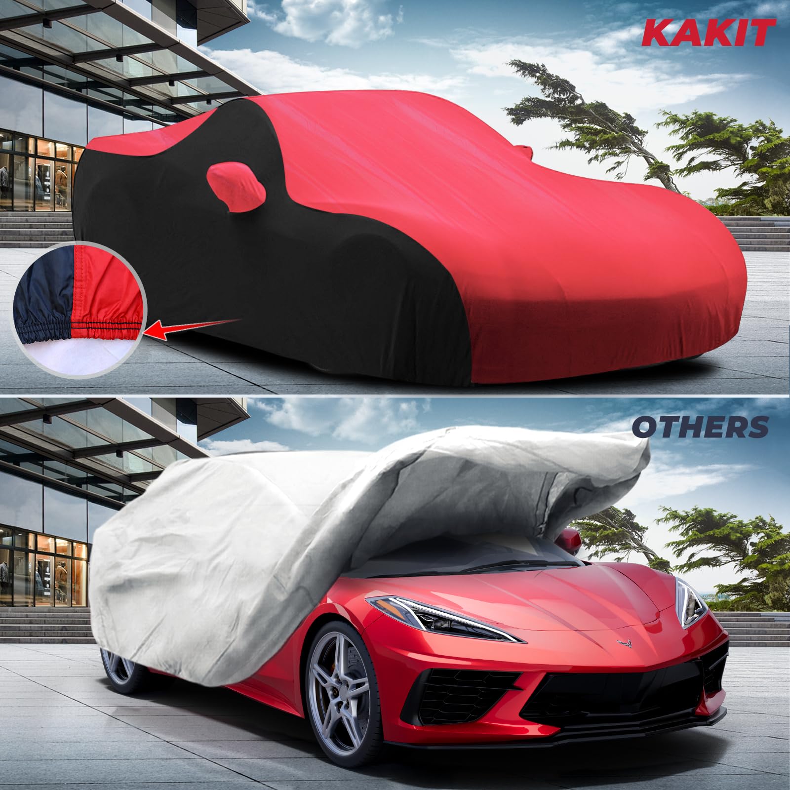 Kakit Waterproof Car Cover Custom Fit For 2020-2022 C8 Stingray, Uv Resistant Fade-Proof Cover For Chevy Corvette, Indoor & Outd