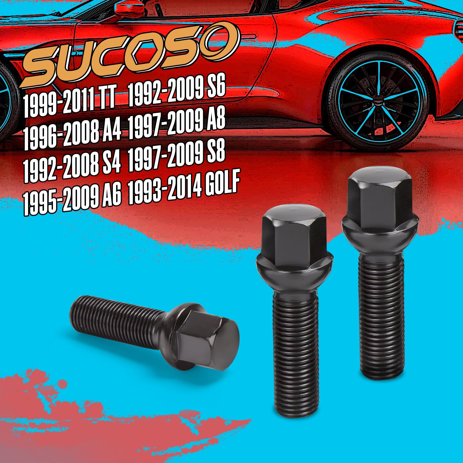Sucoso 20Pcs 14X1.5 Extended Lug Bolts With 40Mm Shank Length Ball Seat,Aftermarket Wheel Lug Bolts For Spacers,Compatible A3 A4