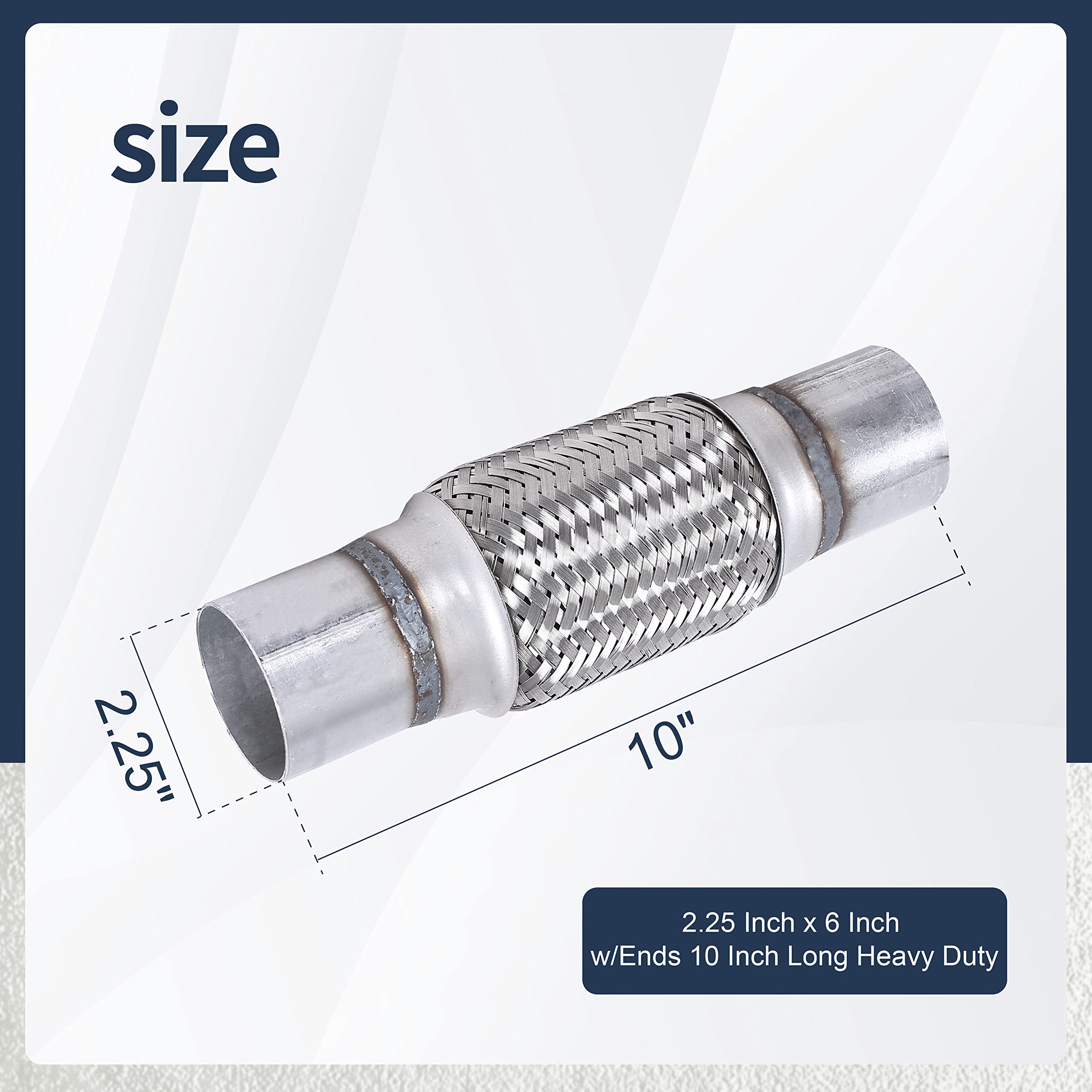 FGJQEFG 2PCS Exhaust Flex Pipe Stainless Braid 2.25''Inch x 6''Inch w/Ends 10''Inch Long Heavy Duty