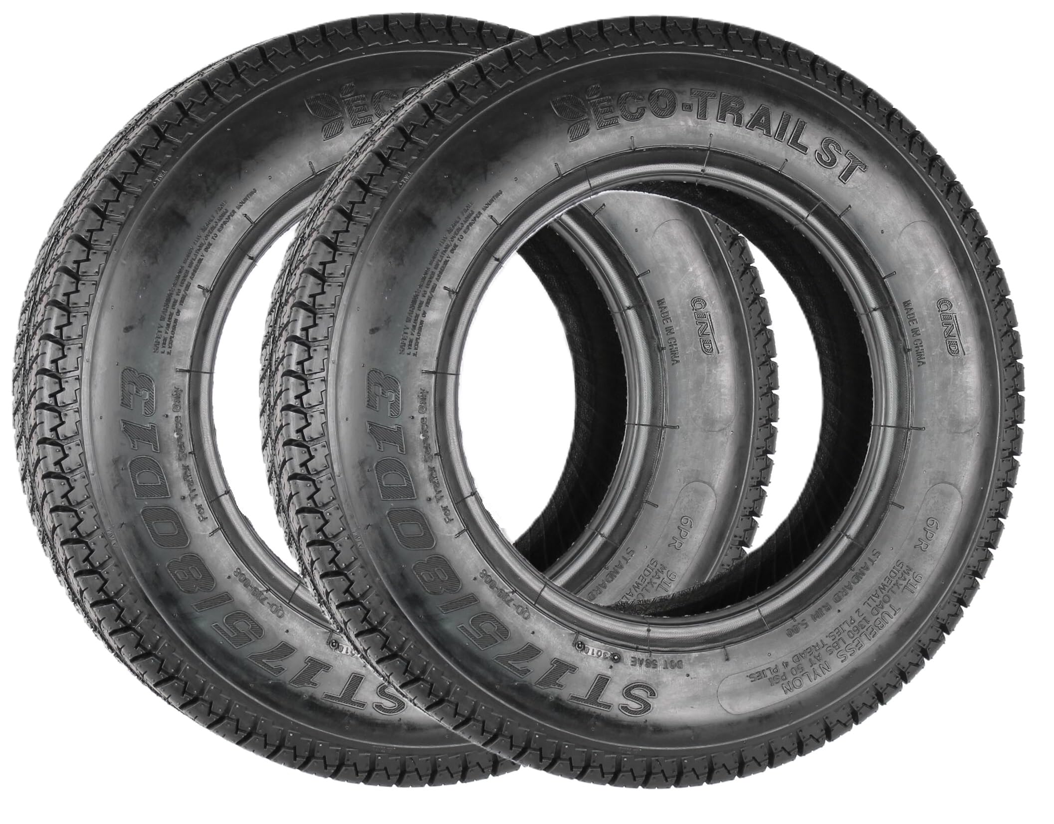 Ecustomrim 2-Pack Eco Trail St175/80D13 Trailer Tires Bias Ply Load C 1360 Lbs. - 2 Year Warranty W/Free Roadside