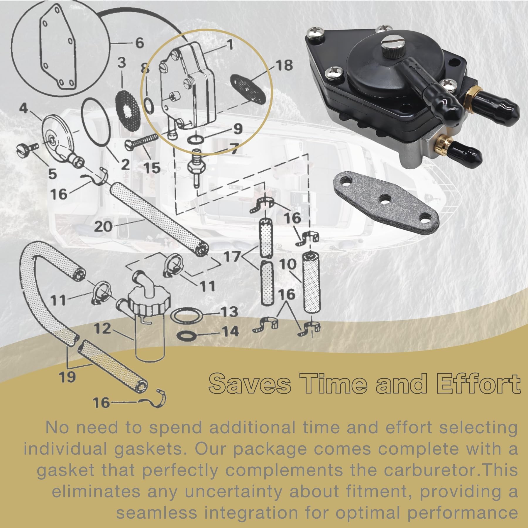 JLM MARINE Fuel Pump with Gasket for Johnson Evinrude 25-235HP Outboard Engines - Replaces 765591, 388555, 433390, 18-