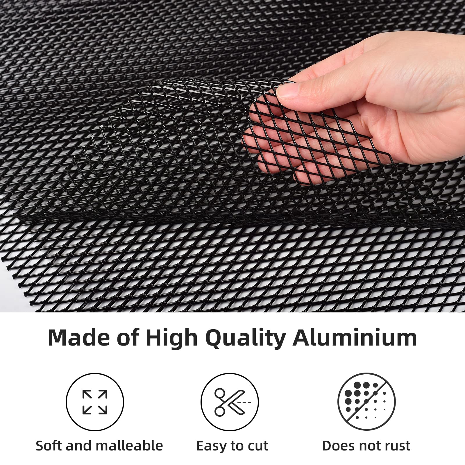 AggAuto Universal 13''x13'' Car Grill Mesh - Aluminum Alloy Automotive Grille Insert Bumper Rhombic Hole 6x12mm, 3Pcs One of the