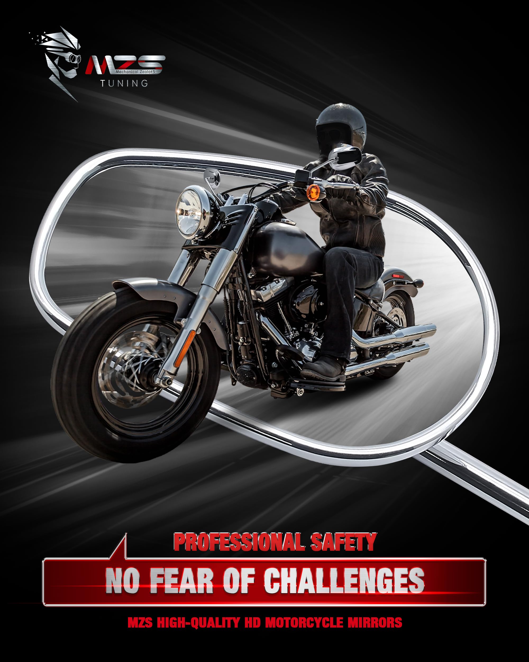 Mzs Motorcycle Mirrors Chrome, M8 Touring Rear View Side Mirror Heavy Aluminium Compatible With Dyna Softail Sportster 883 1200