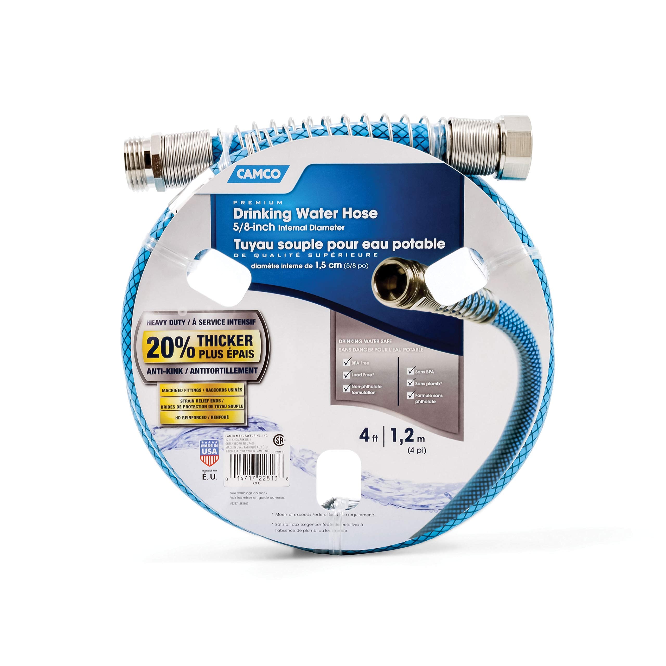 Camco TastePURE 4-Foot Premium Camper/RV Drinking Water Hose - Features a Heavy-Duty No-Kink Design with Strain Relief Ends & 5/