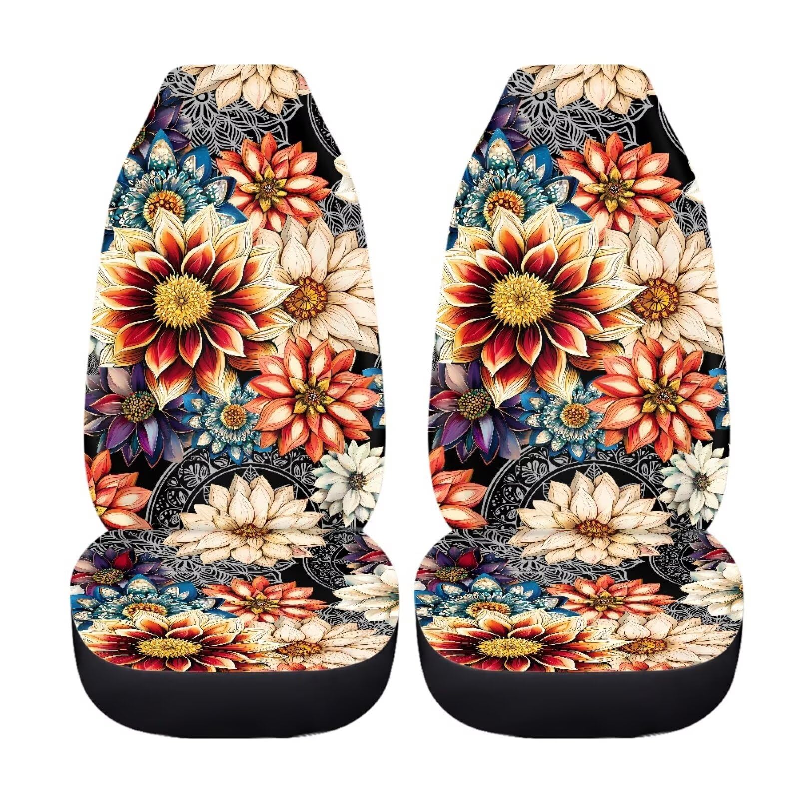 Toaddmos Dahlia Flowers Blossom Car Seat Covers For Front Seats Ethnic Style Bucket Seat Covers Universal Fit For Suv Truck Seda