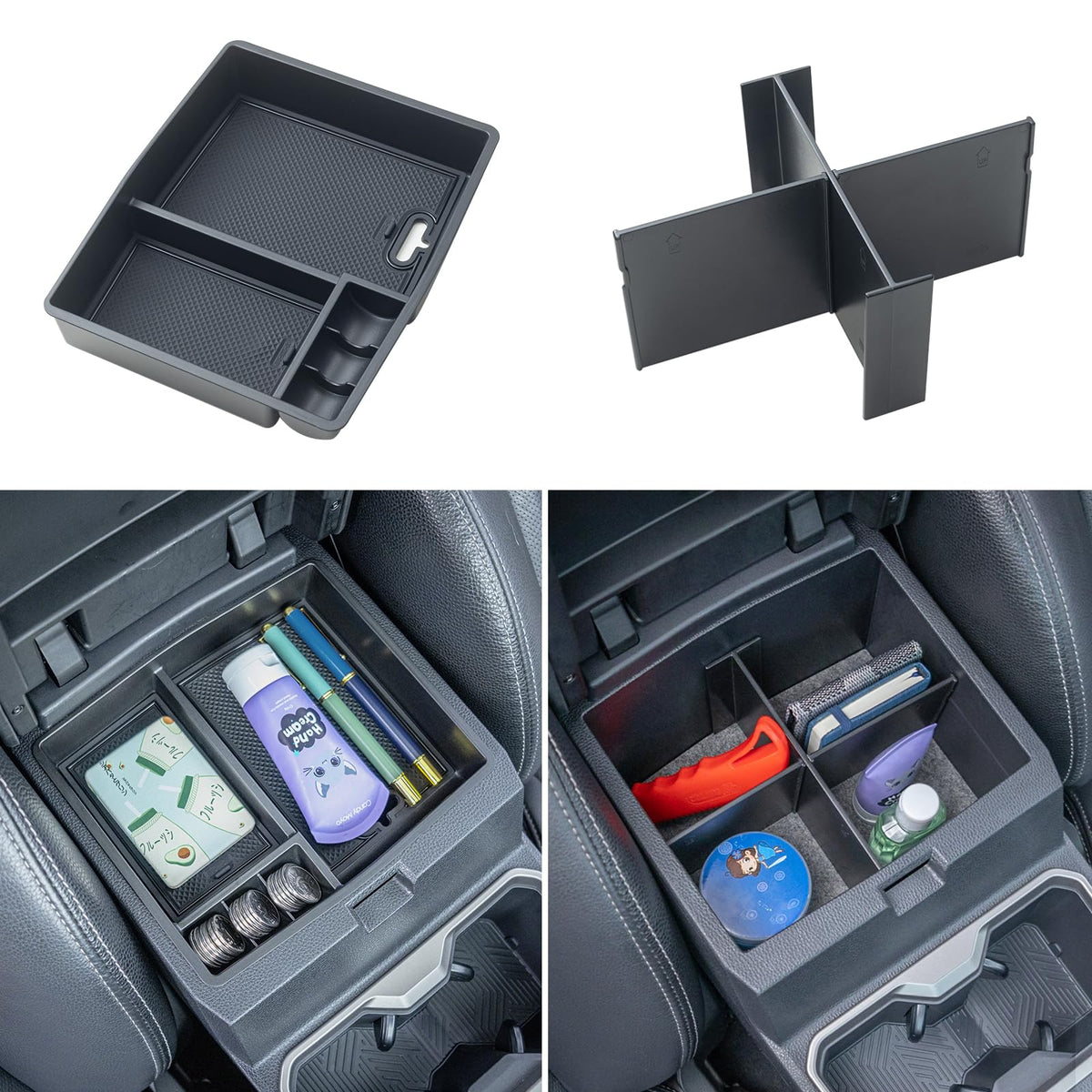 JKCOVER 2PCS Center Console Organizer Compatible with 2024 2025 Toyota Tacoma(4th Gen) Center Console Tray and Divider Storage A