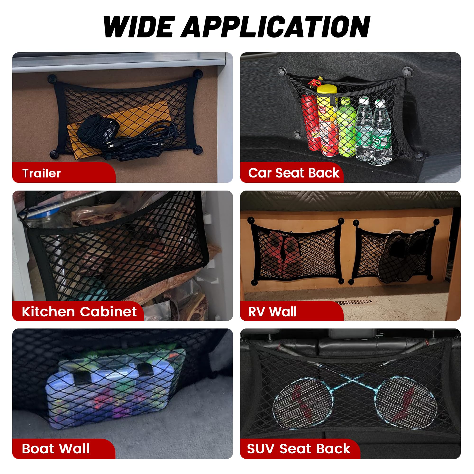 Red Wolf 2 Pcs Small Cargo Net Pocket Elastic Mesh Netting Car Mesh Pouch For Trunk Rv Boats Home Cargo Storage With Screws And