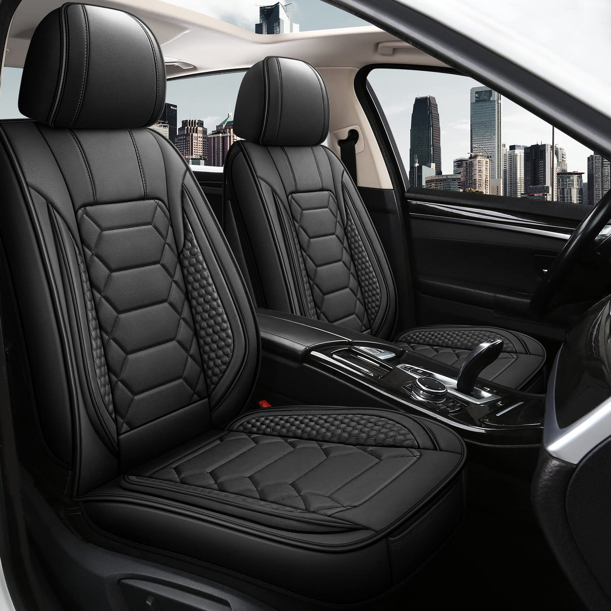 Haiyaotimes Leather Car Seat Covers Front Pair, Waterproof Faux Leather Seat Covers For Cars, Non-Slip Car Interior Covers Unive
