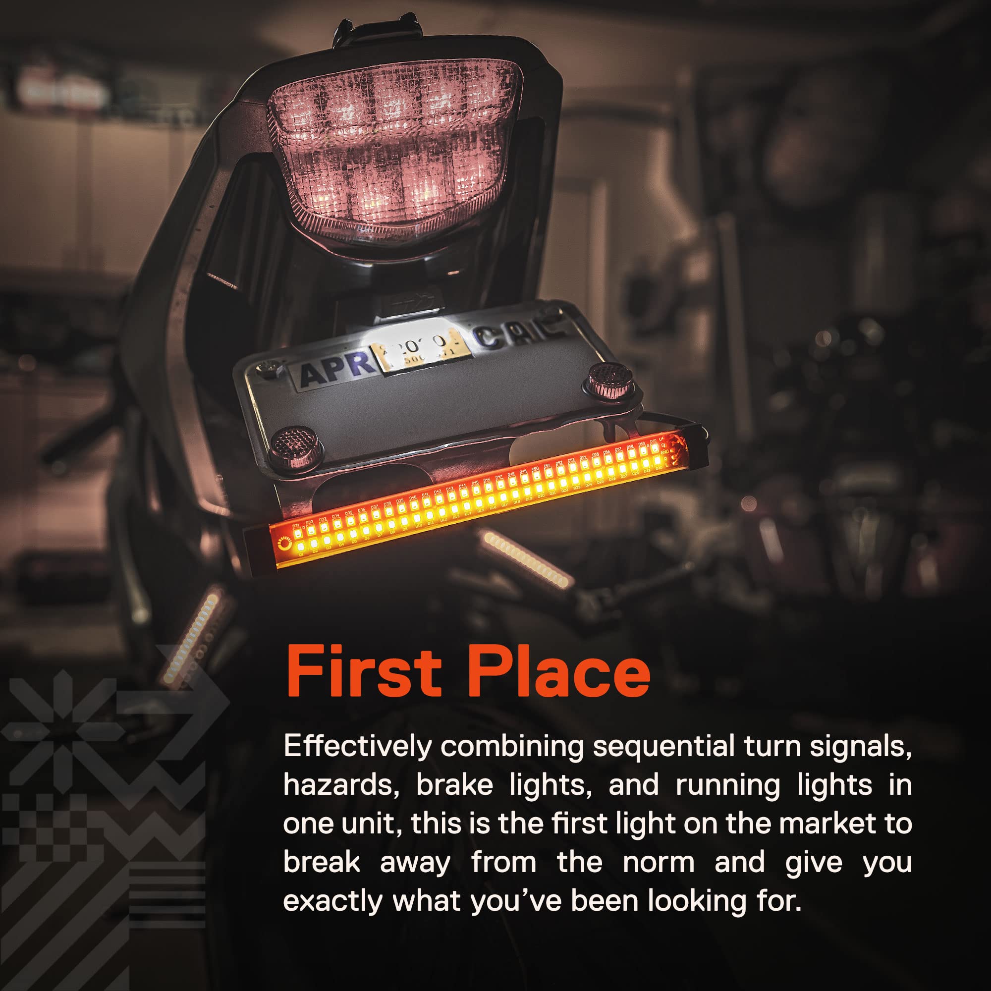 True Mods 1Pc 8'' Led Motorcycle Turn Signal & Brake Taillight Strip [Waterproof] [Dual Row] [Red Tail & Brake] [Amber Sequentia