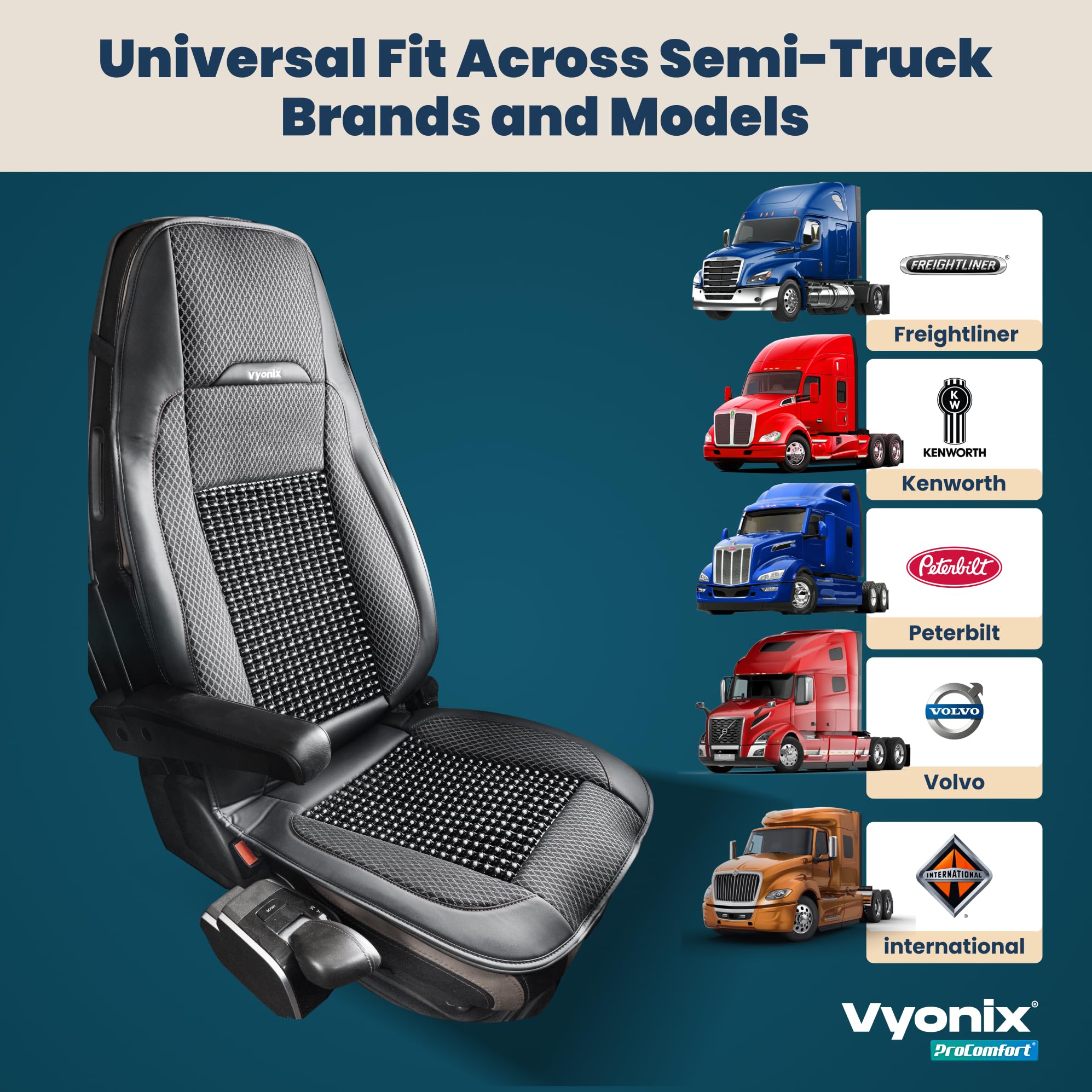 Vyonix Semi Truck Beaded Seat Covers, Cooling Car Seat Cushion for Back Support, Anti-Sweat Seat Covers for Trucks, Universal Fi