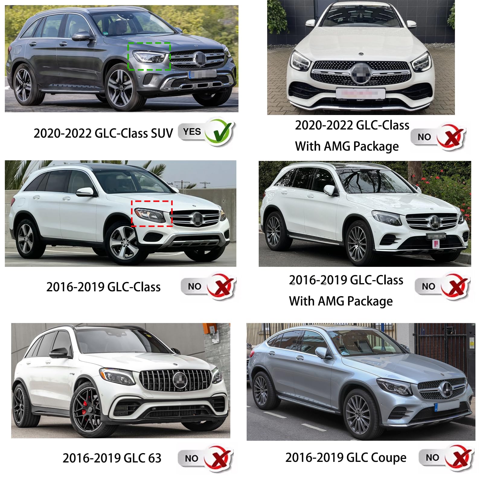 For 2020 2021 2022 Mercedes-Benz GLC-Class GLC 300/300e/350e 4MATIC Base Suv Models Front Standard Bumper GT Style Grille Center