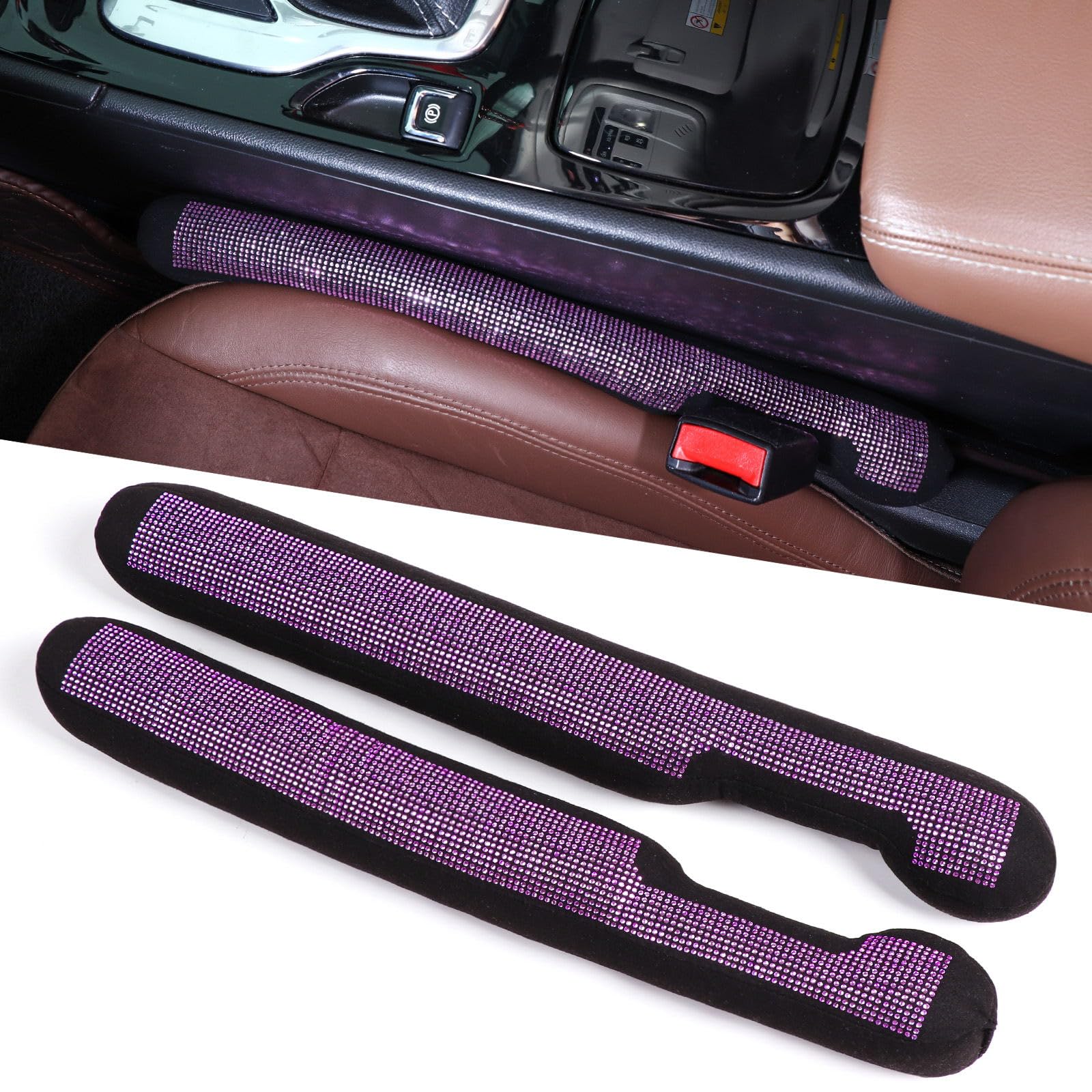 Tobequeen Purple Car Seat Gap Filler, Handmade Crystal Diamond Rhinestone Purple Bling Car Accessories For Women, Universal Fit