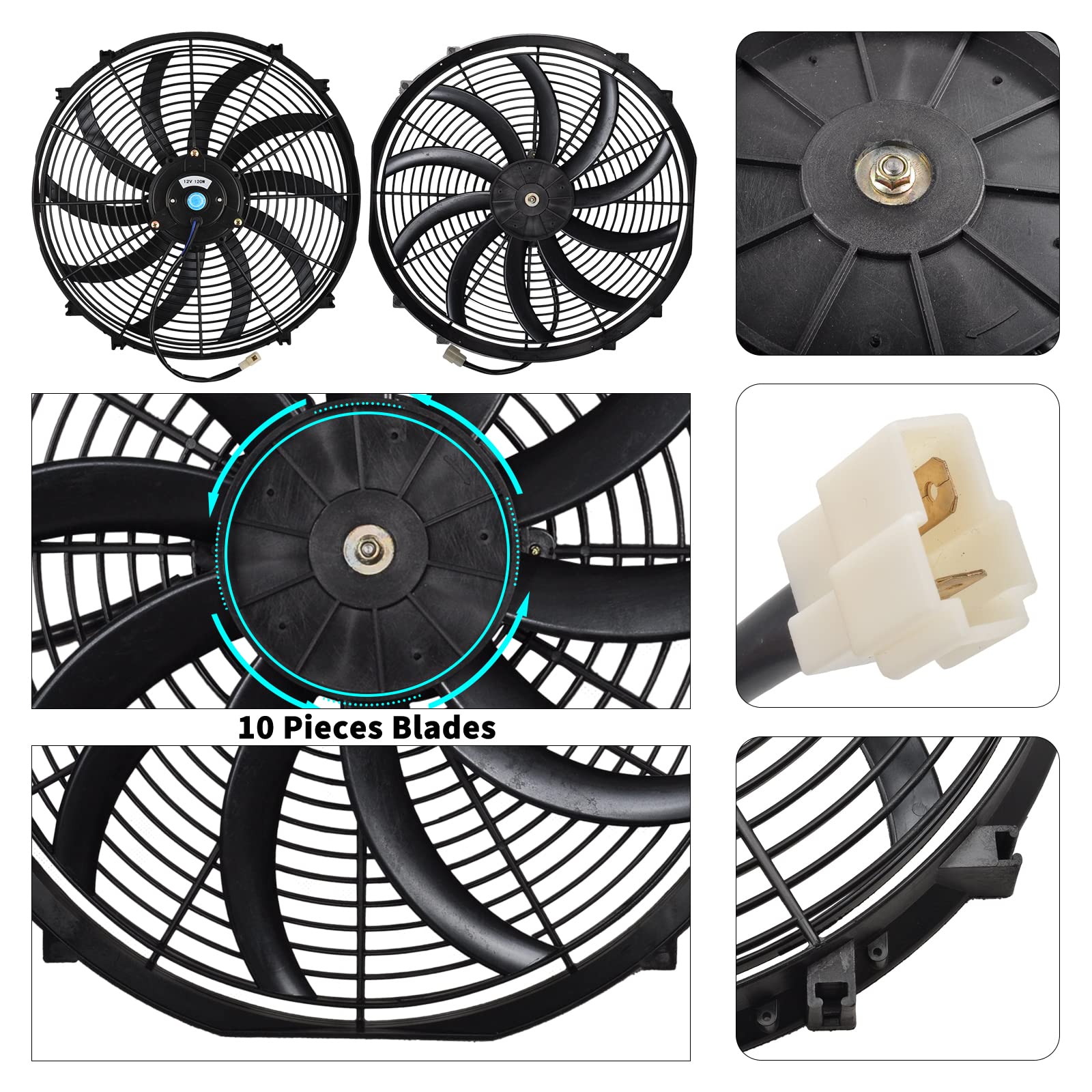 Fgjqefg 16 Inch Black Universal Slim Fan Push Pull Electric Radiator 12V 120W High Performance Cooling Fan Mount Kit Set Of 2