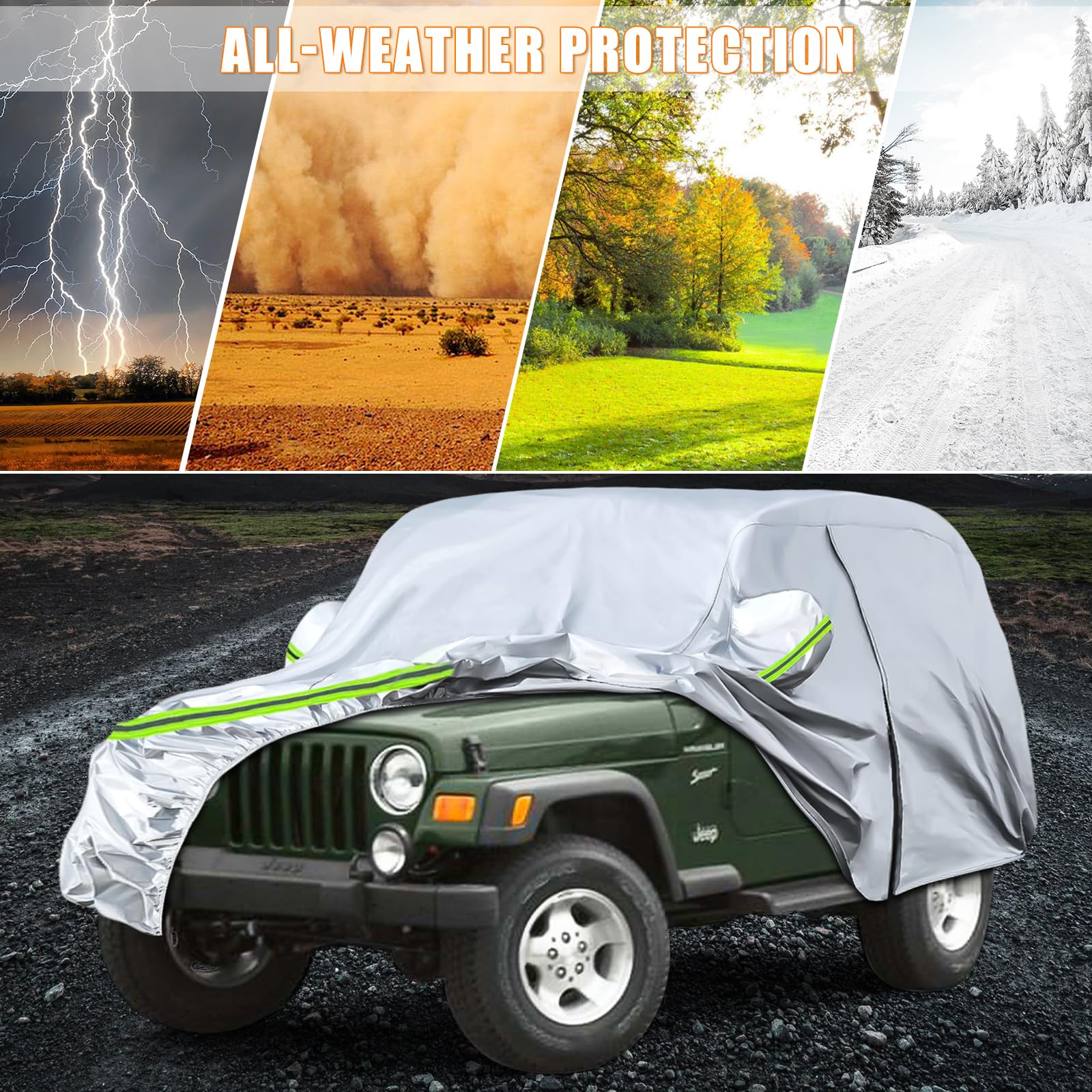 Waterproof Car Covers Replace For 1987-2006 Jeep Wrangler 2 Doors, 6 Layers Silver All Weather Car Cover With Zipper Door & Wind