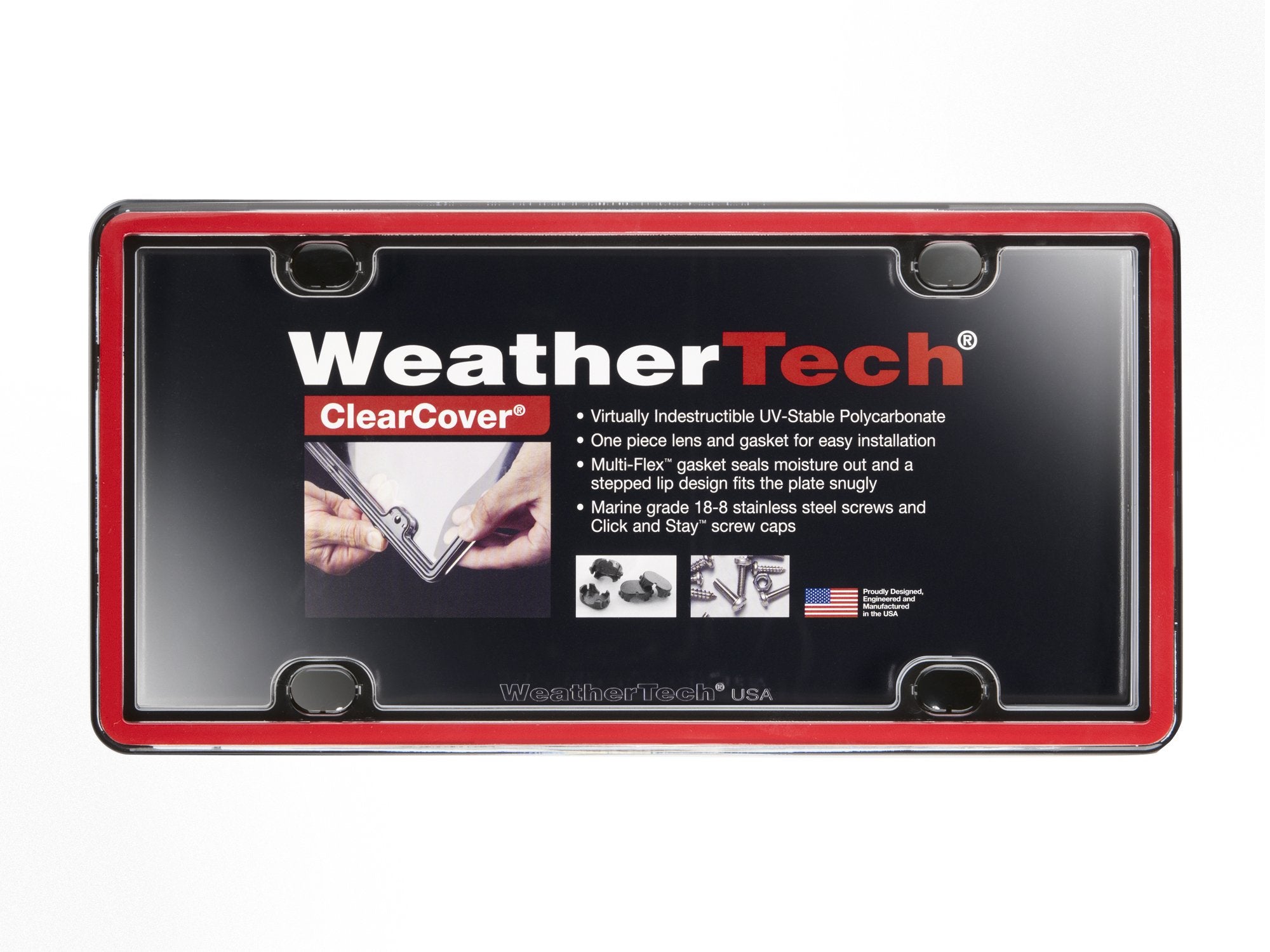 Weathertech Clearcover License Plate Cover And Frame, Red/Black