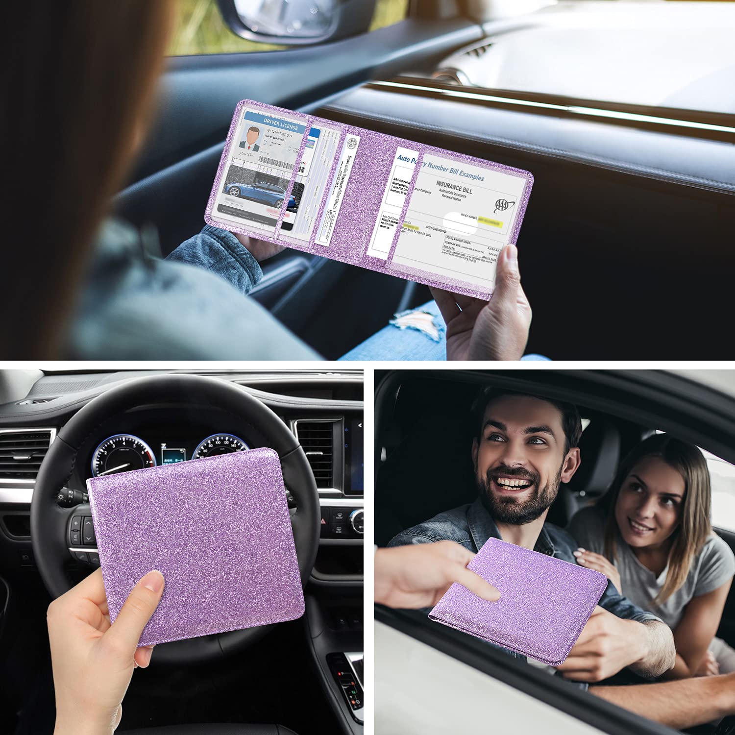 Dmluna Car Registration And Insurance Holder, Folio Leather Vehicle Card Document Glove Box Organizer, Driver License Cards, Gli