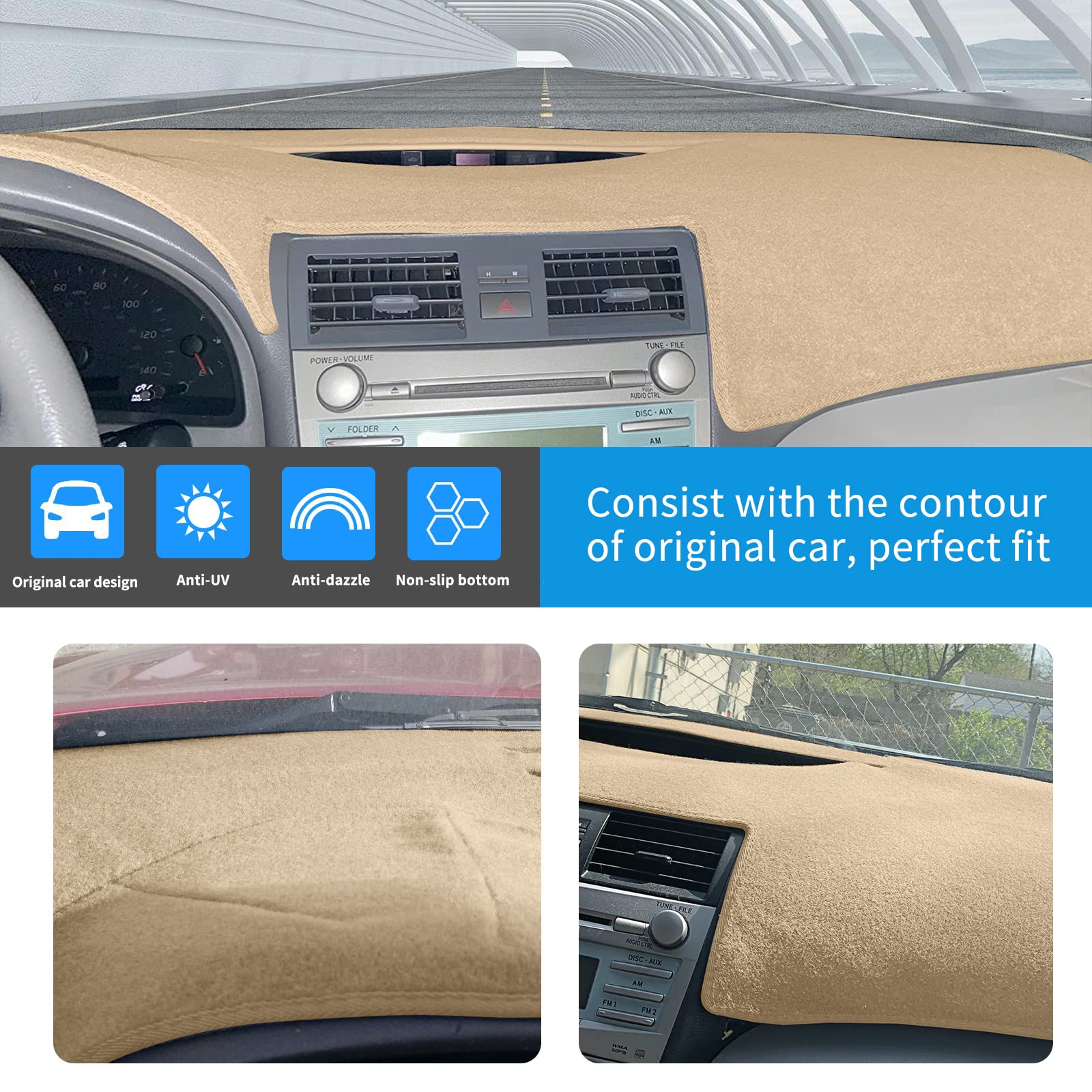 HanLanKa Car Carpet Dashboard Cover,Dash Cover Mat Fit for Toyota Camry 2007 2008 2009 2010 2011 (Beige)