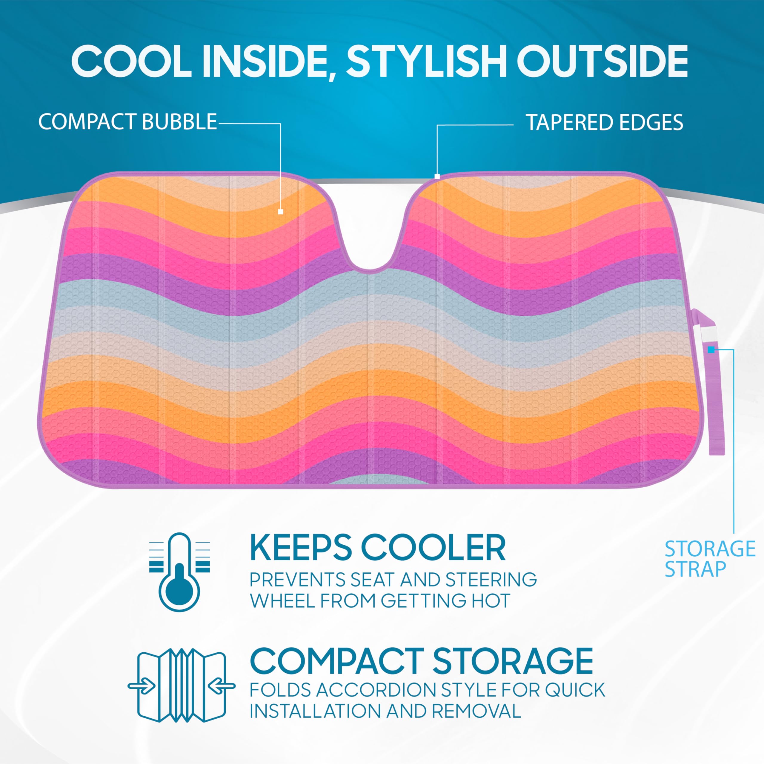 Bdk Retro Wave Automotive Windshield Sunshades Accordion Folding Style - Windshield Sun Shade Auto Shade For Cars Trucks Suvs Va