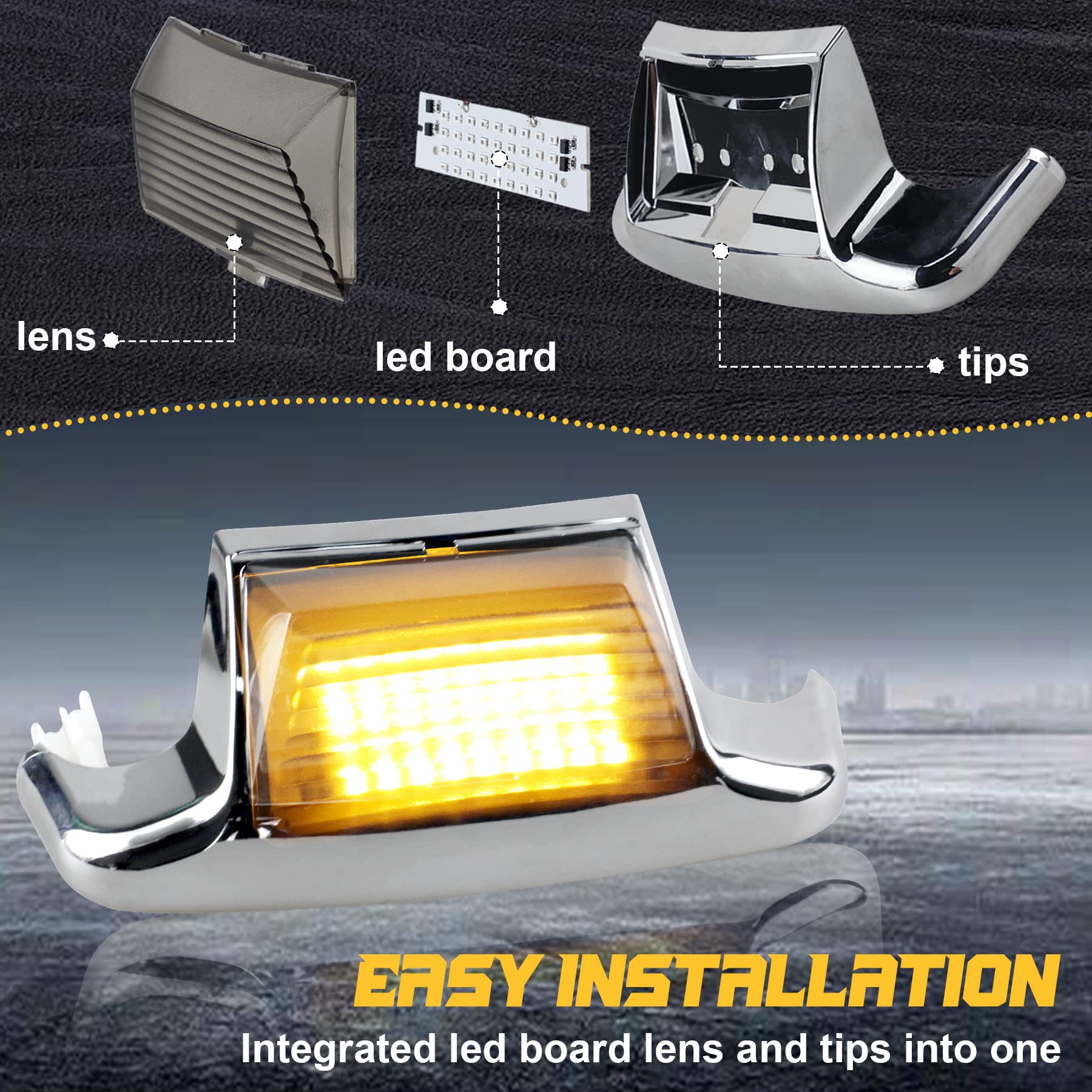 Quasco Front Rear Fender Lights, Led Fender Tip Brake Tail Light Compatible With Harley Electra Glide Road King Softail Heritage