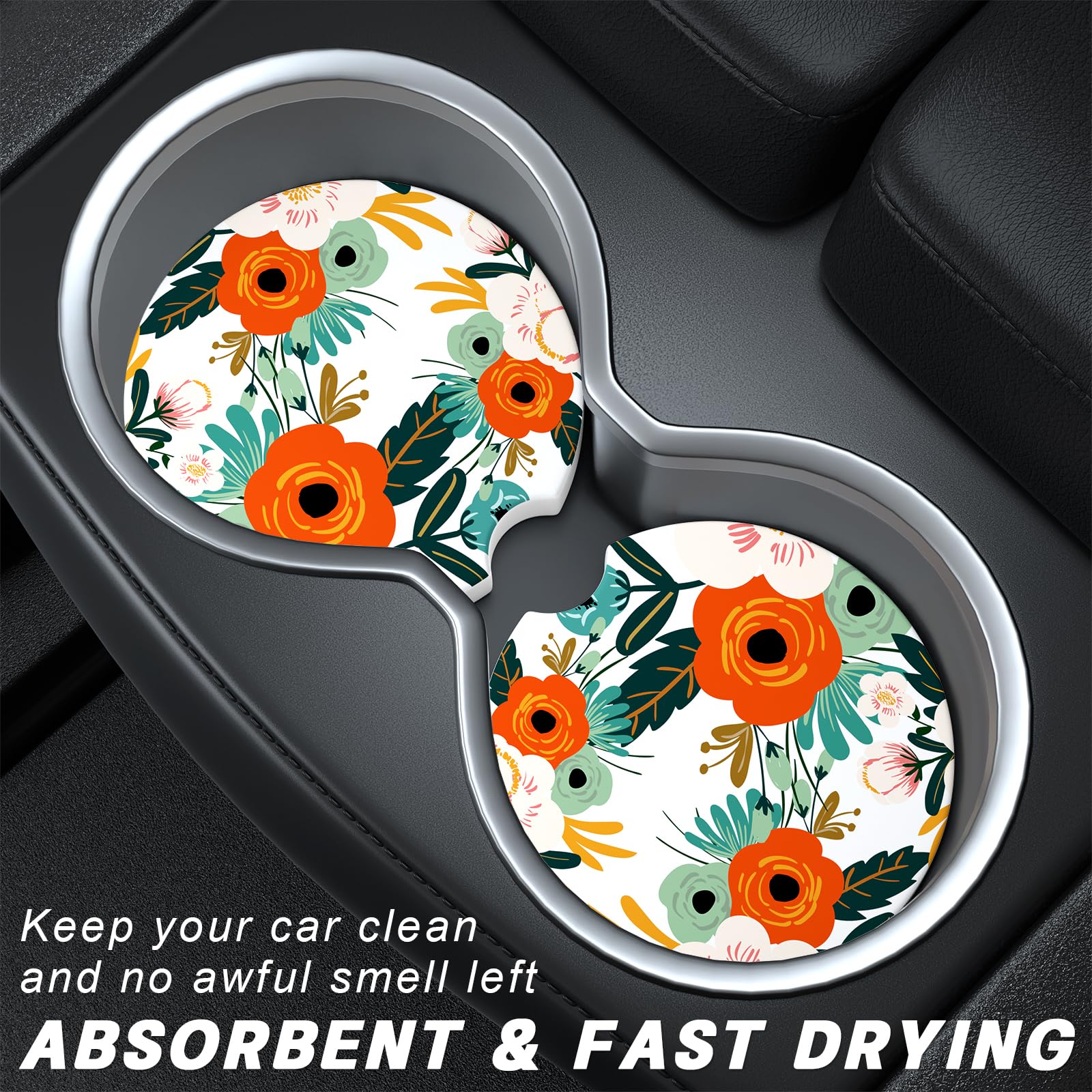 Aiawoxc Car Cup Holder Coasters, 2 Pack Universal Auto Anti Slip Insert Coaster With A Finger Notch, Cute Car Assecories For Wom