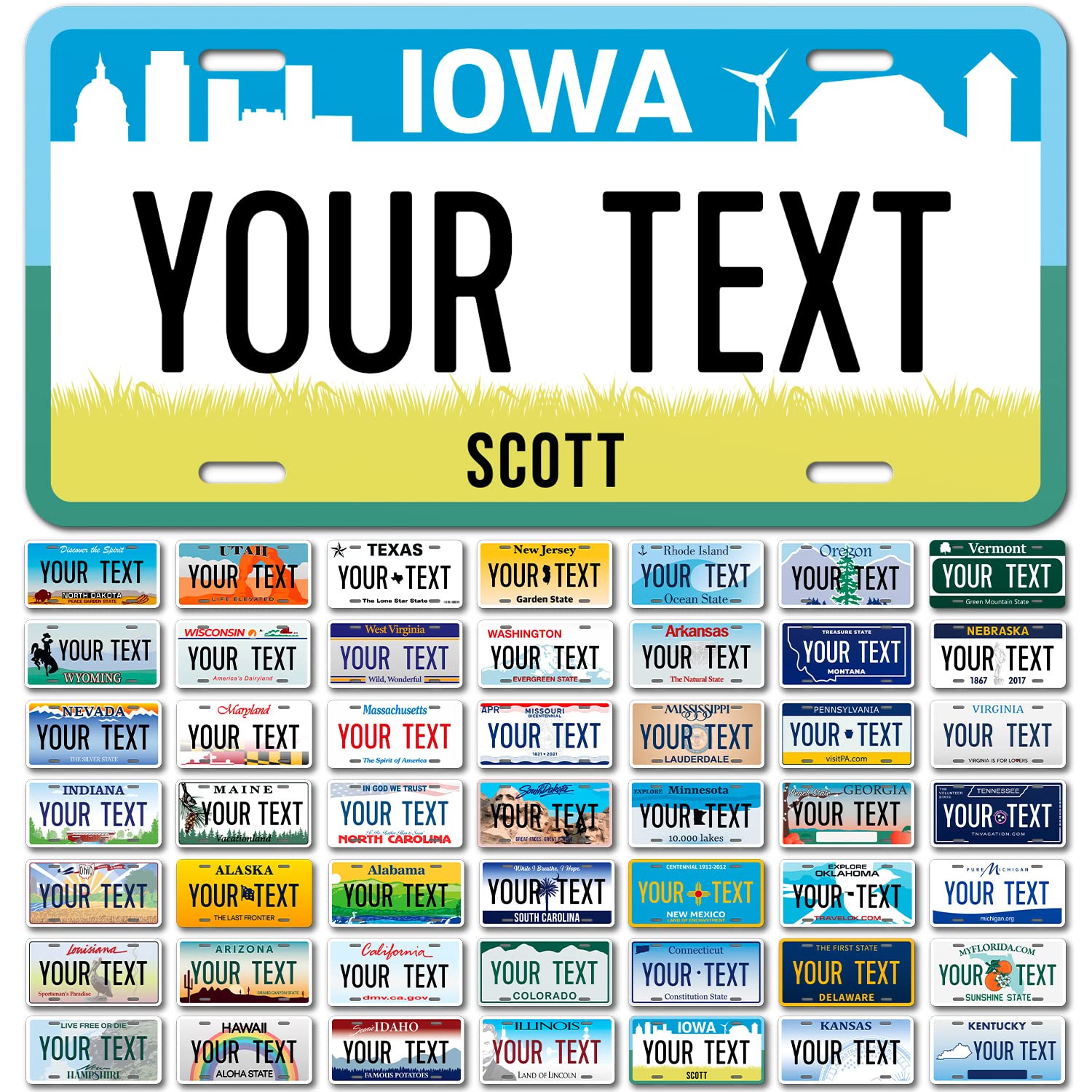 Sigo Signs Custom Iowa Mini License Plate - Personalized 3x6 Inches, Rust-Free Aluminum, Fade Resistant, Made in The USA