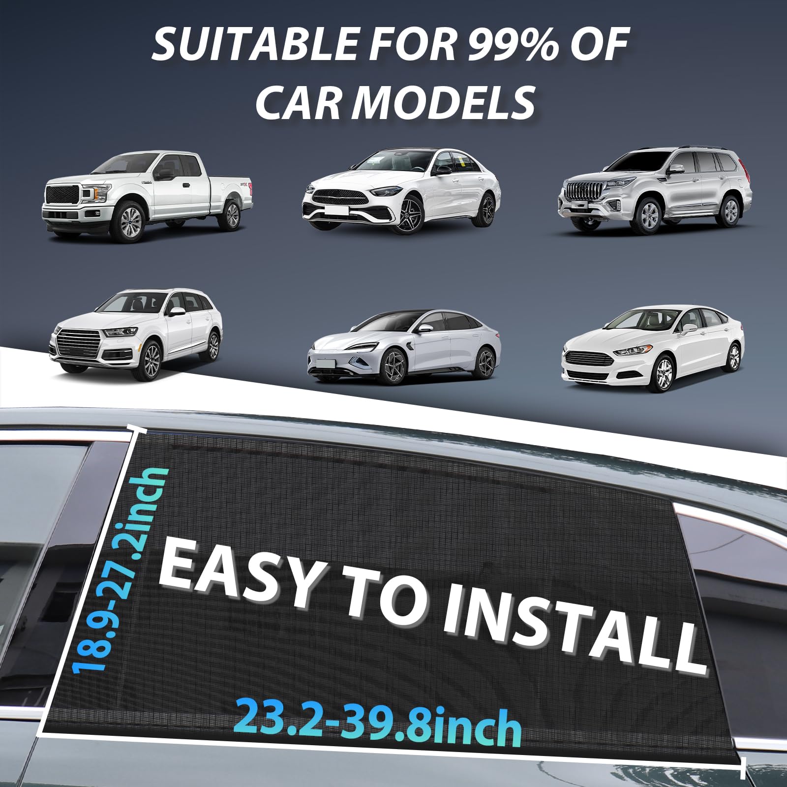 Pemotech Car Window Shades(2 Pack)-Certified Car Side Window Sun Shades, Uv Protection Breathable Spandex Baby Window Covers, Universal Fit Most (99%) Of Cars, Protect Privacy For Family (27.2'X39.8')