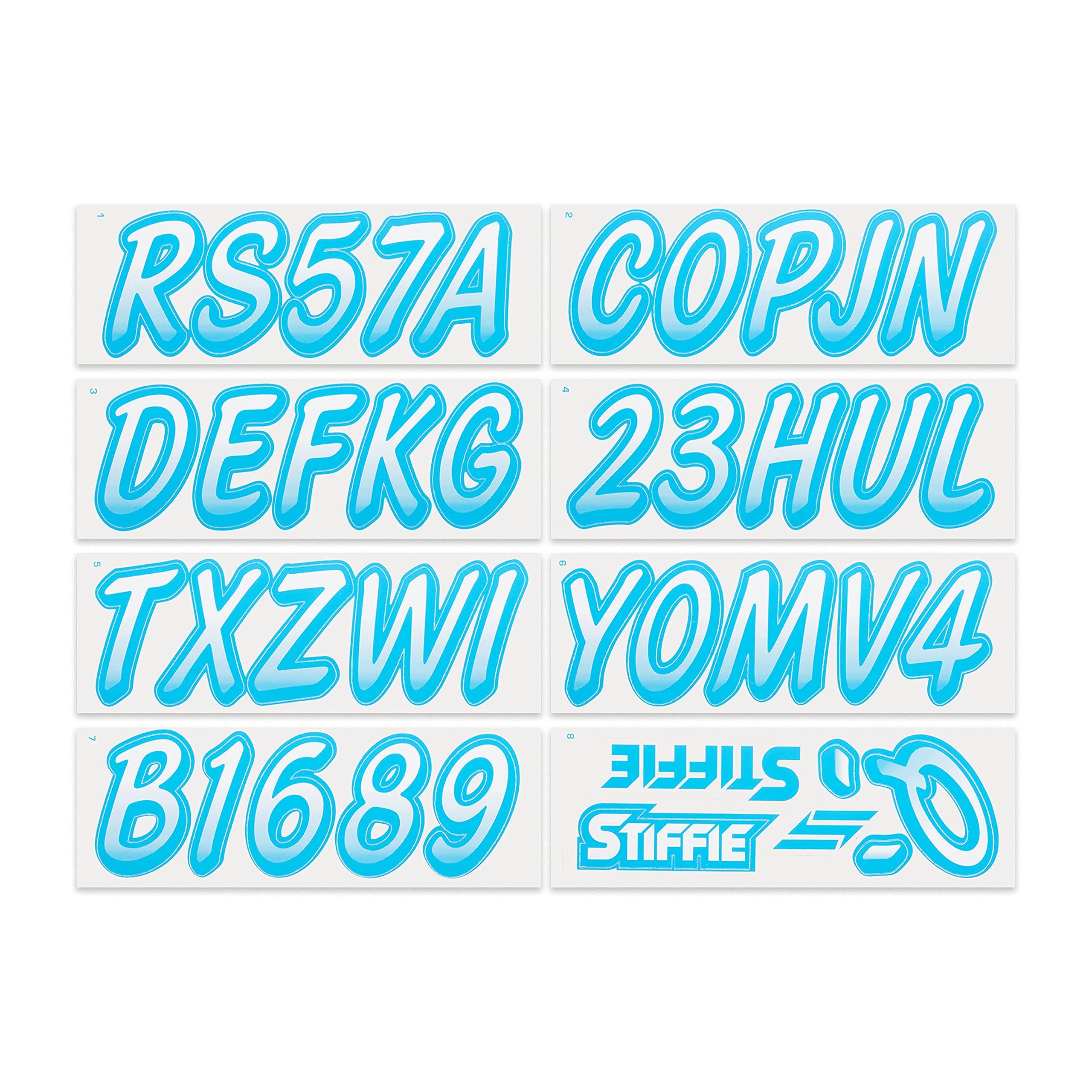 STIFFIE Whipline White/Sky Blue 3'' Boat & PWC Registration Decals  Numbers Letters Stickers