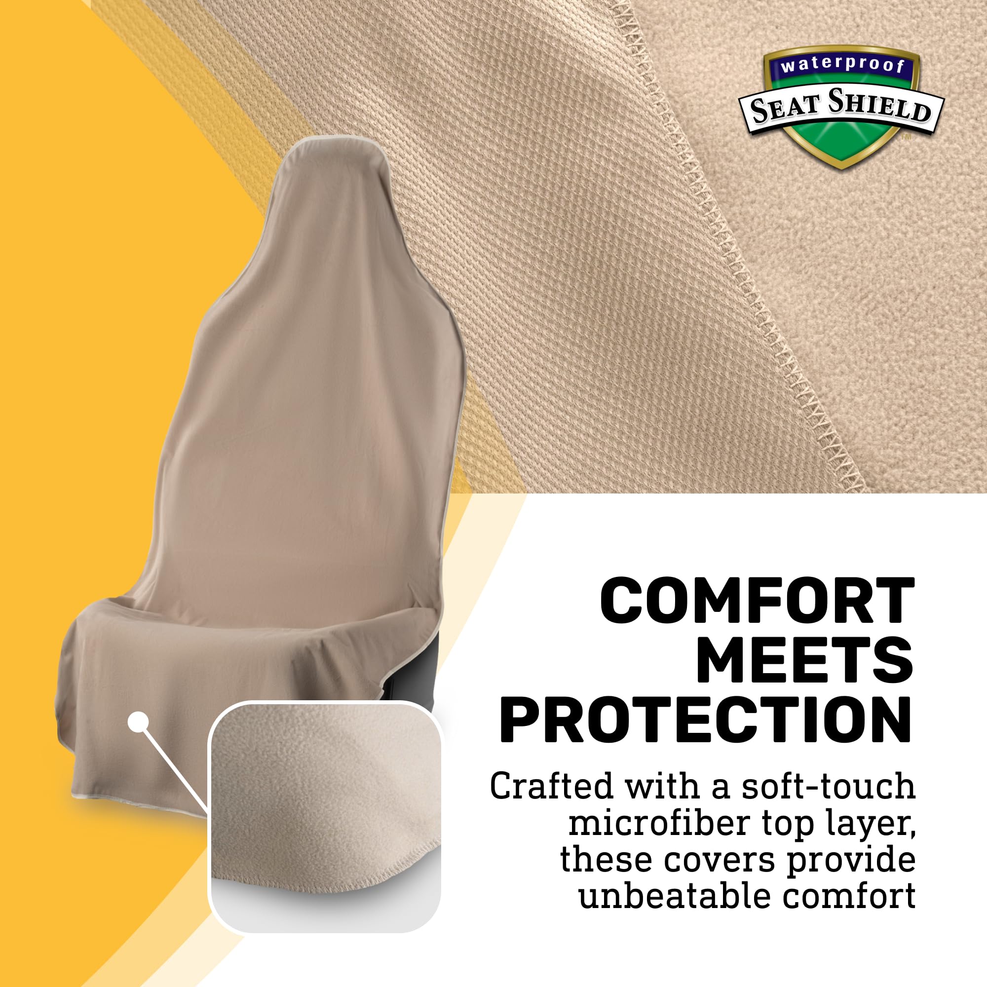 Waterproof Seatshield Ultrasport Tan Front Seat Cover - Waterproof Car Seat Protector, Universal Fit, Washable, Soft Microfiber,