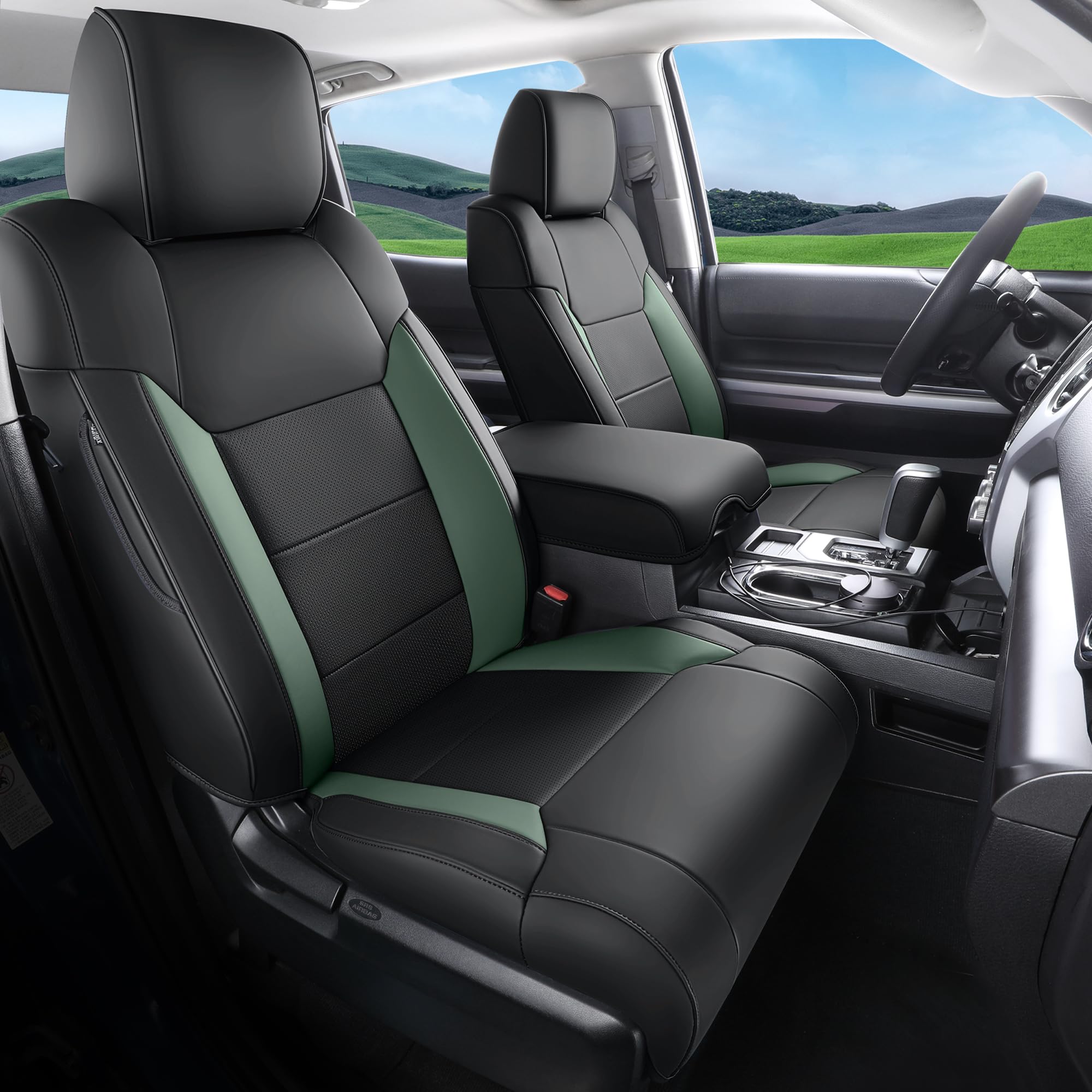 Red Rain Leather Tundra Car Seat Cover Custom Seat Cover Full Set For Toyota Tundra 2022 2023 2024 Brown Auto Seat Cushion Cover (Tundra-Brown-2)