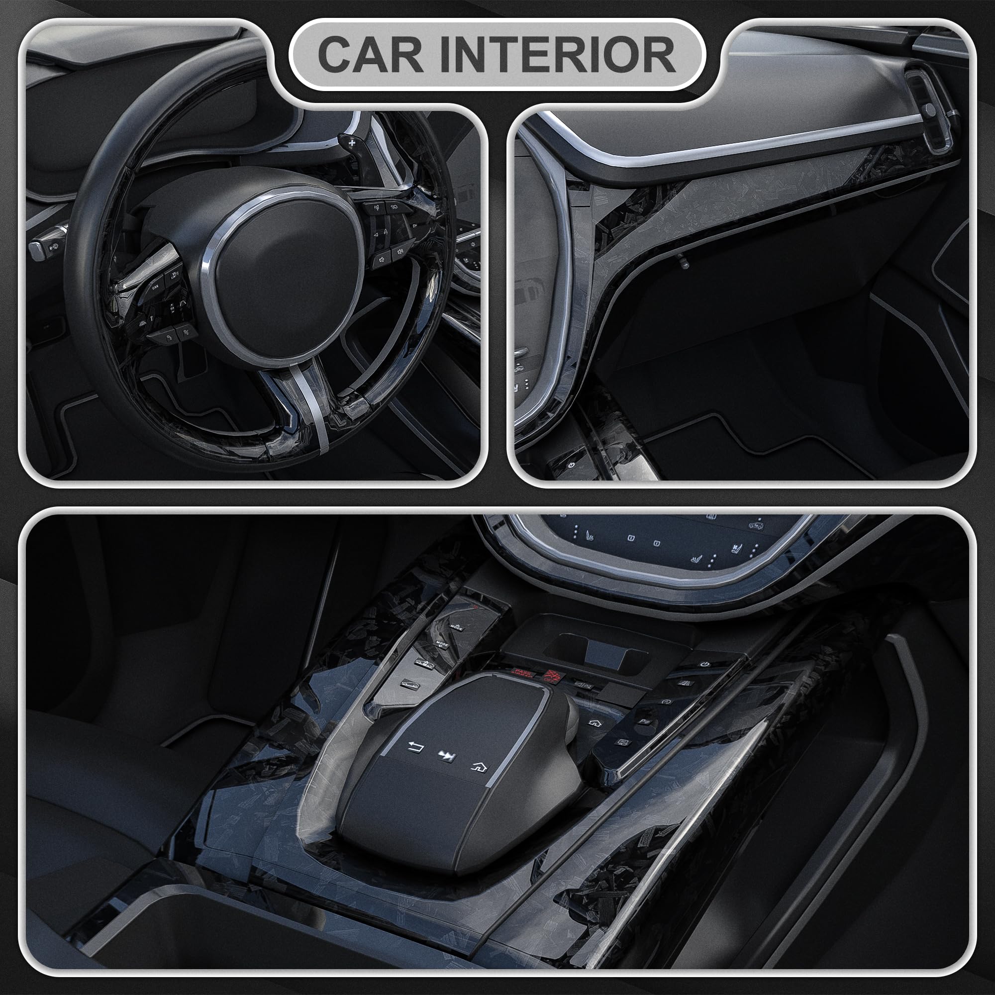 Lypumso Black Forged Carbon Fiber Vinyl Wrap, High Gloss Car Wrap Vinyl Film With Bubble Free Air Release Technology Diy Auto De